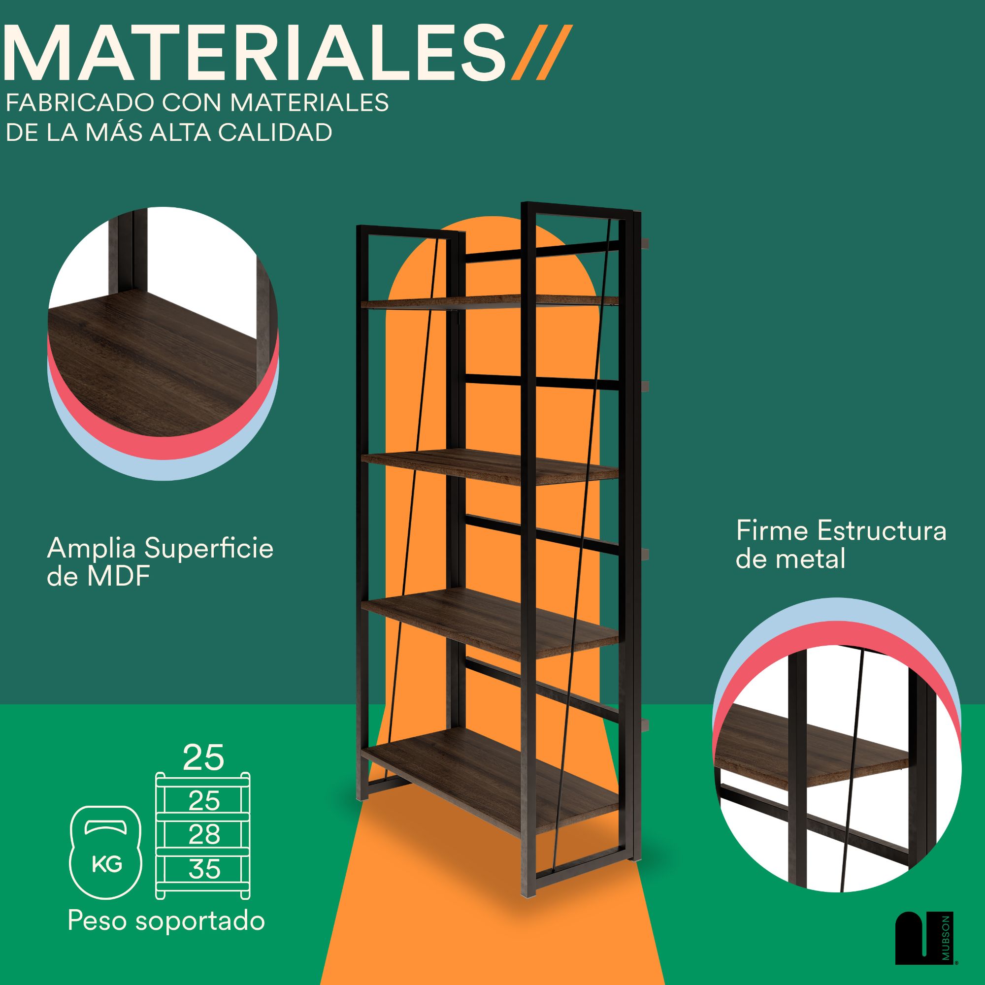 Foto 3 | Librero Plegable Mubson Elden color Marrón con 4 Repisas