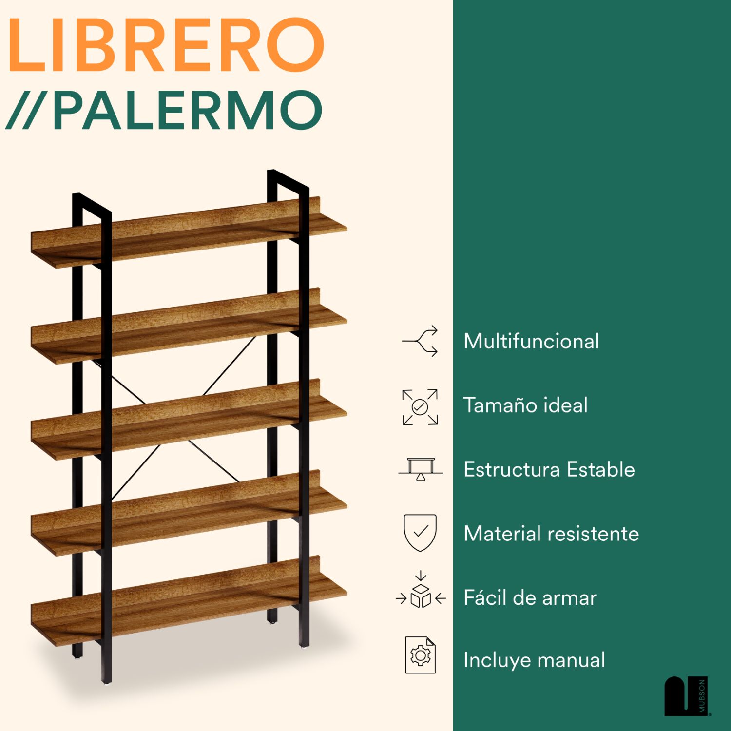 Foto 2 | Librero Mubson Palermo Marrón 5 Repisas