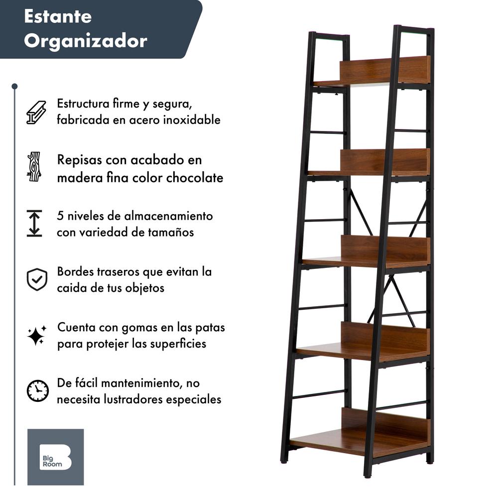 Foto 3 pulgar | Librero Organizador de Madera 5 Repisas Minimalista