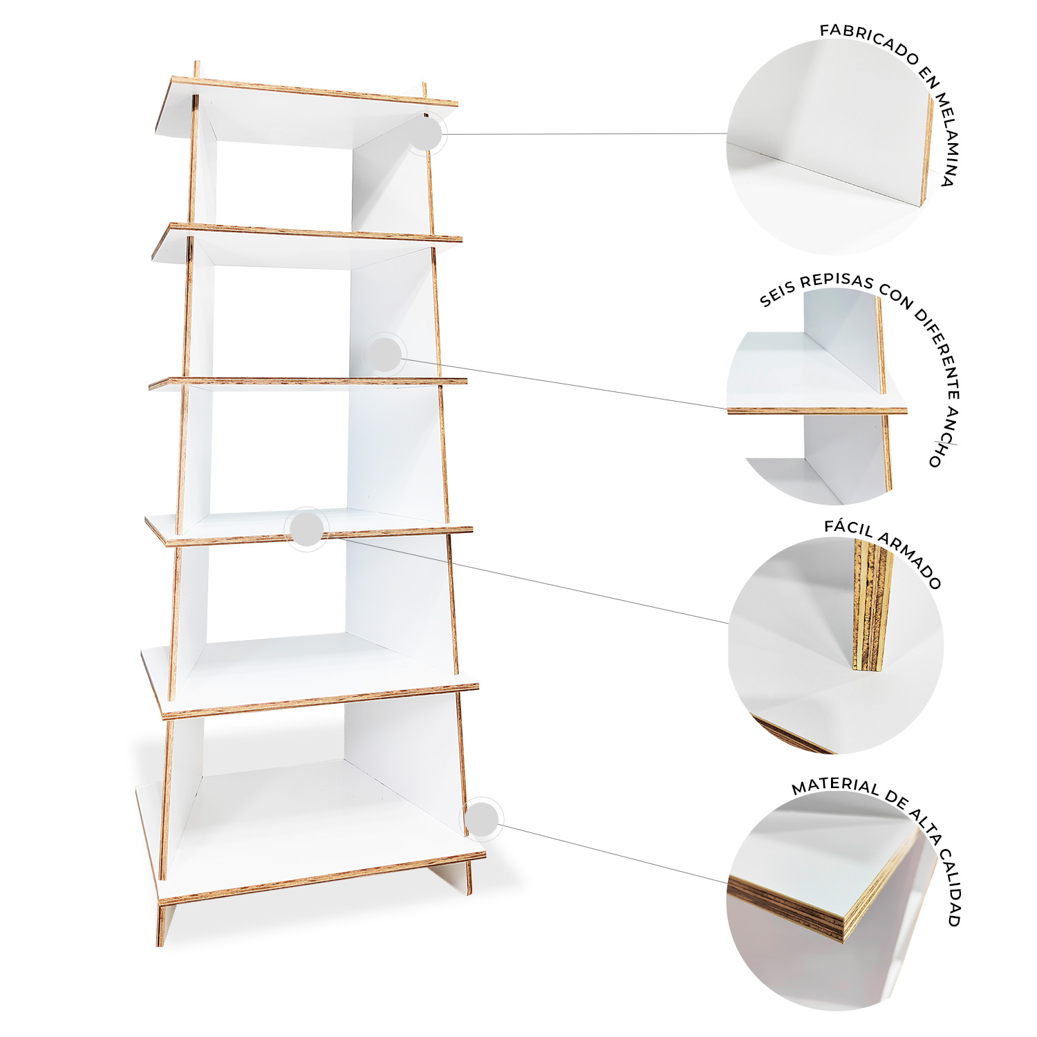 Foto 7 pulgar | Librero Esquinero Reggo Moderno Mueble Organizador Versátil color Blanco