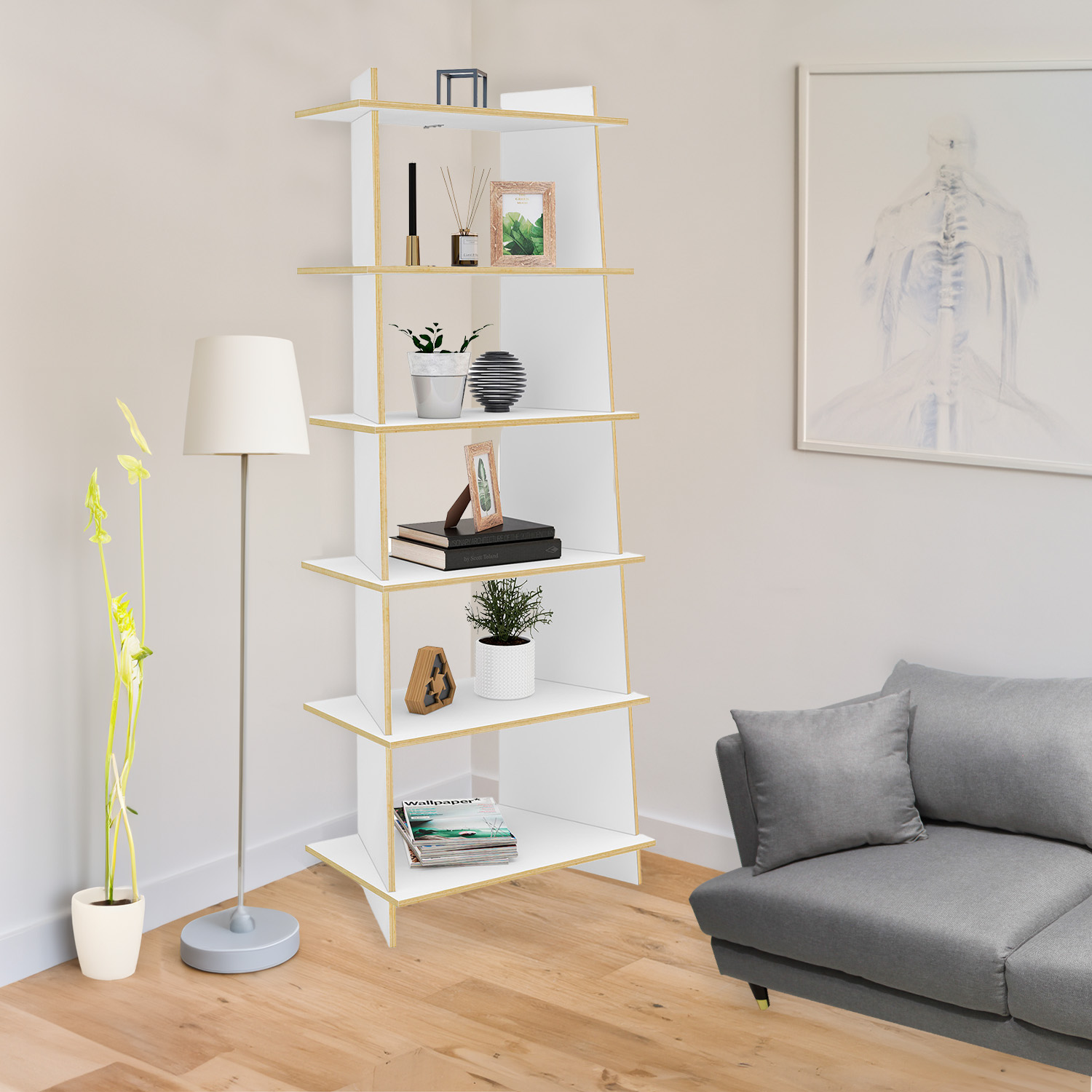 Foto 8 pulgar | Librero Esquinero Reggo Moderno Mueble Organizador Versátil color Blanco