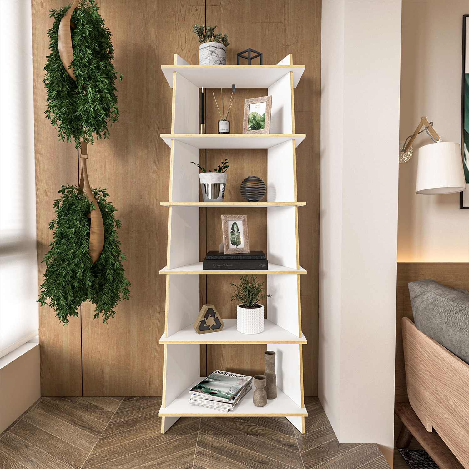 Foto 9 pulgar | Librero Esquinero Reggo Moderno Mueble Organizador Versátil color Blanco