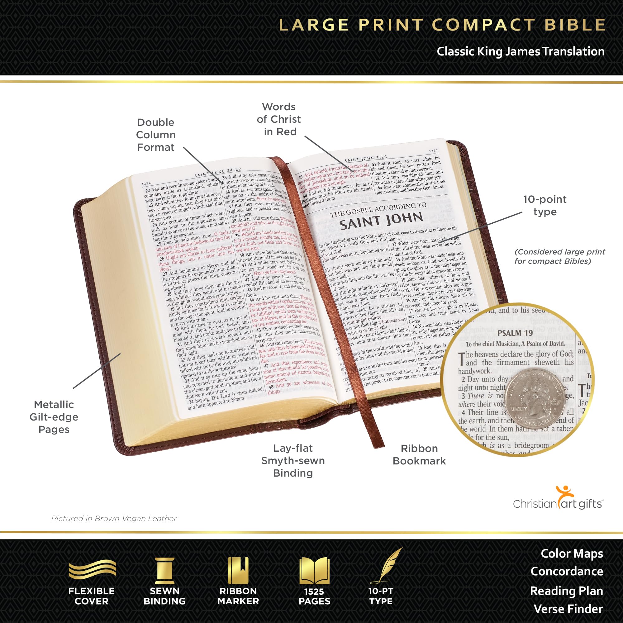 Foto 2 | Bible Christian Art Gifts Kjv Con Impresión Grande Compacta, Color Burdeos - Venta Internacional.