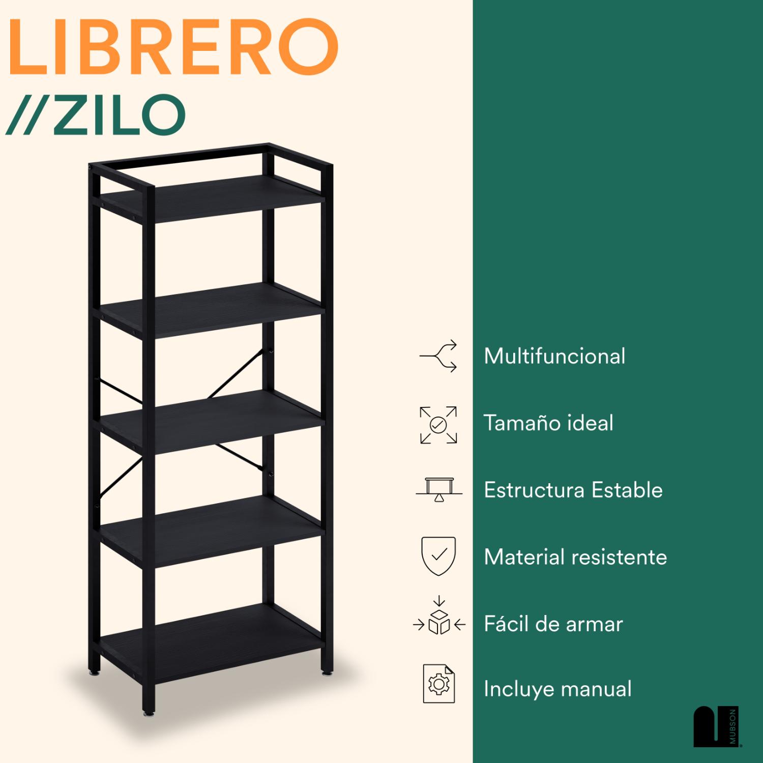 Foto 2 | Librero Mubson Zilo Color Negro Con 5 Repisas