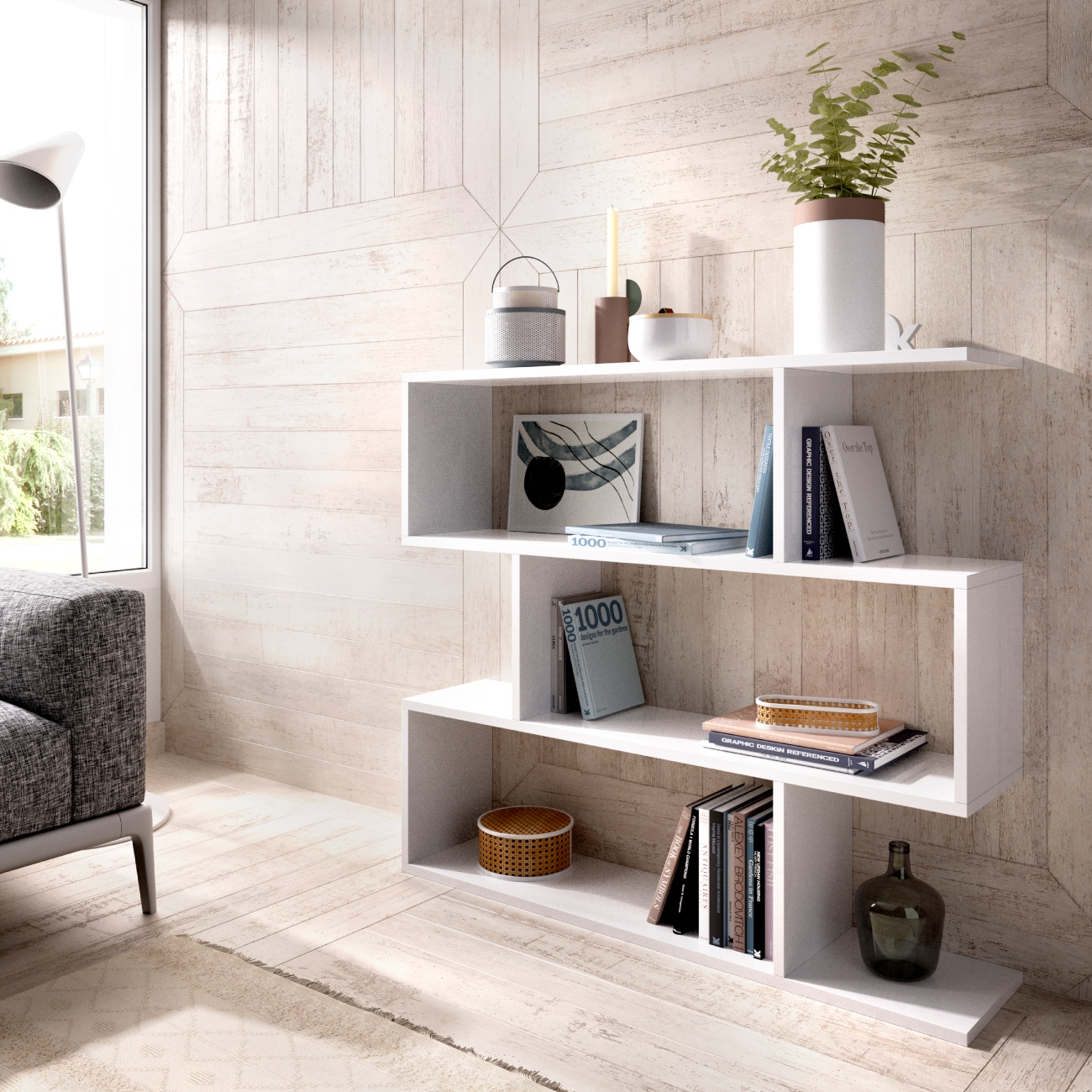 Foto 4 | Librero en Zigzag Alterego Blanco de Madera con 3 Módulos de Almacenaje