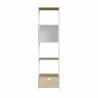 Foto 1 | Librero Color Blanco Y Madera Personalizable Con 2 Compartimentos Y 3 Espacios, Estructura Metálica De Acero