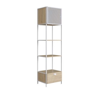 Foto 3 | Librero Color Blanco Y Madera Personalizable Con 2 Compartimentos Y 3 Espacios, Estructura Metálica De Acero