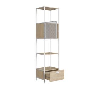 Foto 4 | Librero Color Blanco Y Madera Personalizable Con 2 Compartimentos Y 3 Espacios, Estructura Metálica De Acero