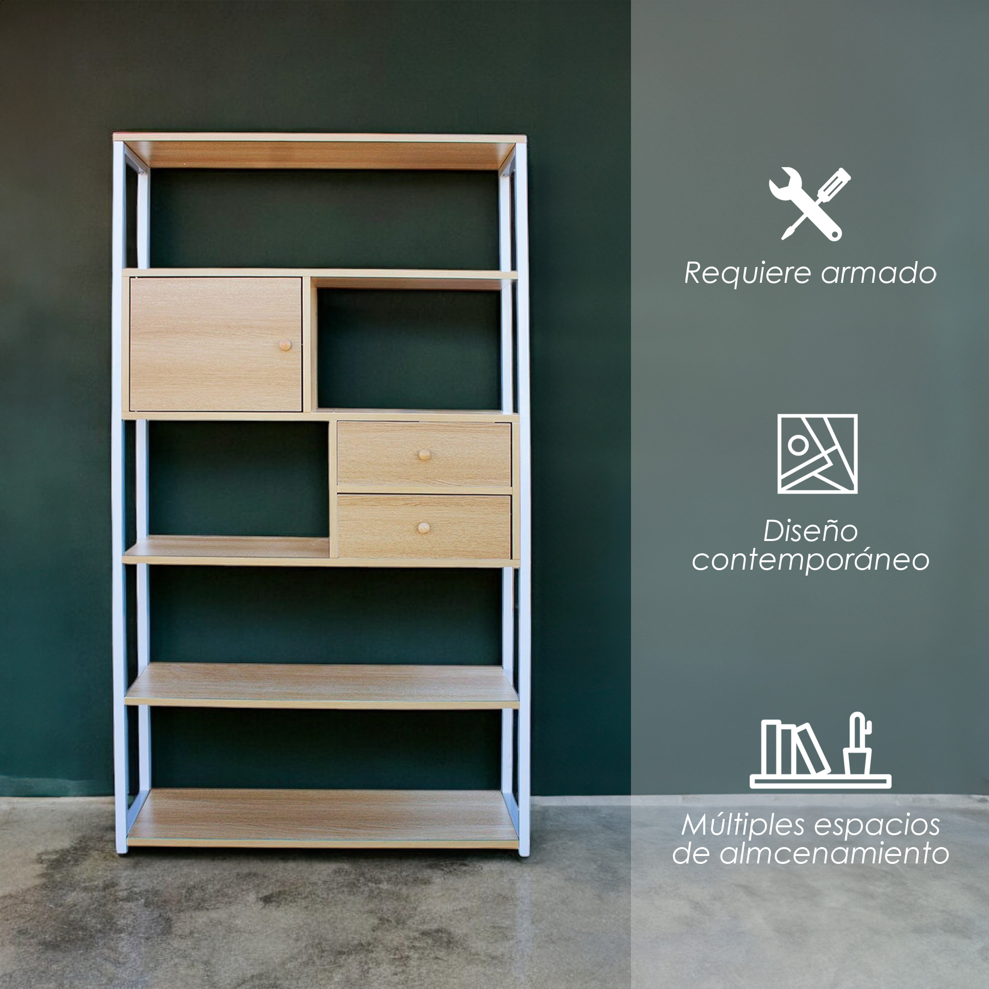 Foto 4 pulgar | Librero Organizador Contemporáneo para Oficina Y Hogar Ilios Innova Diseño Moderno En Acero Y Melamina Maple