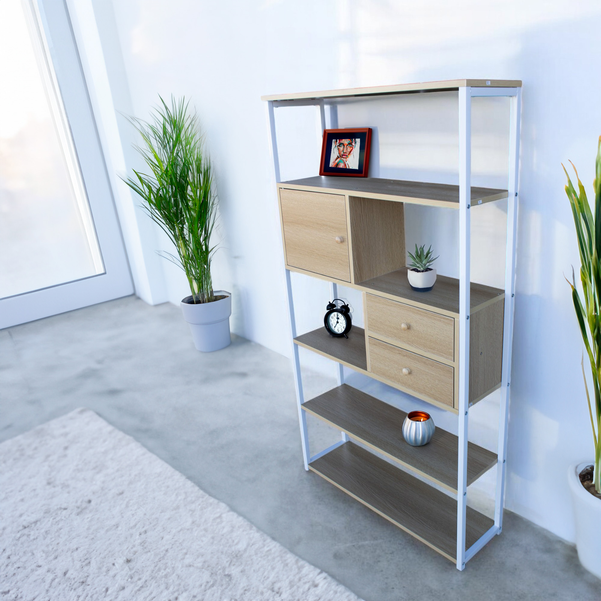 Foto 5 pulgar | Librero Organizador Contemporáneo para Oficina Y Hogar Ilios Innova Diseño Moderno En Acero Y Melamina Maple