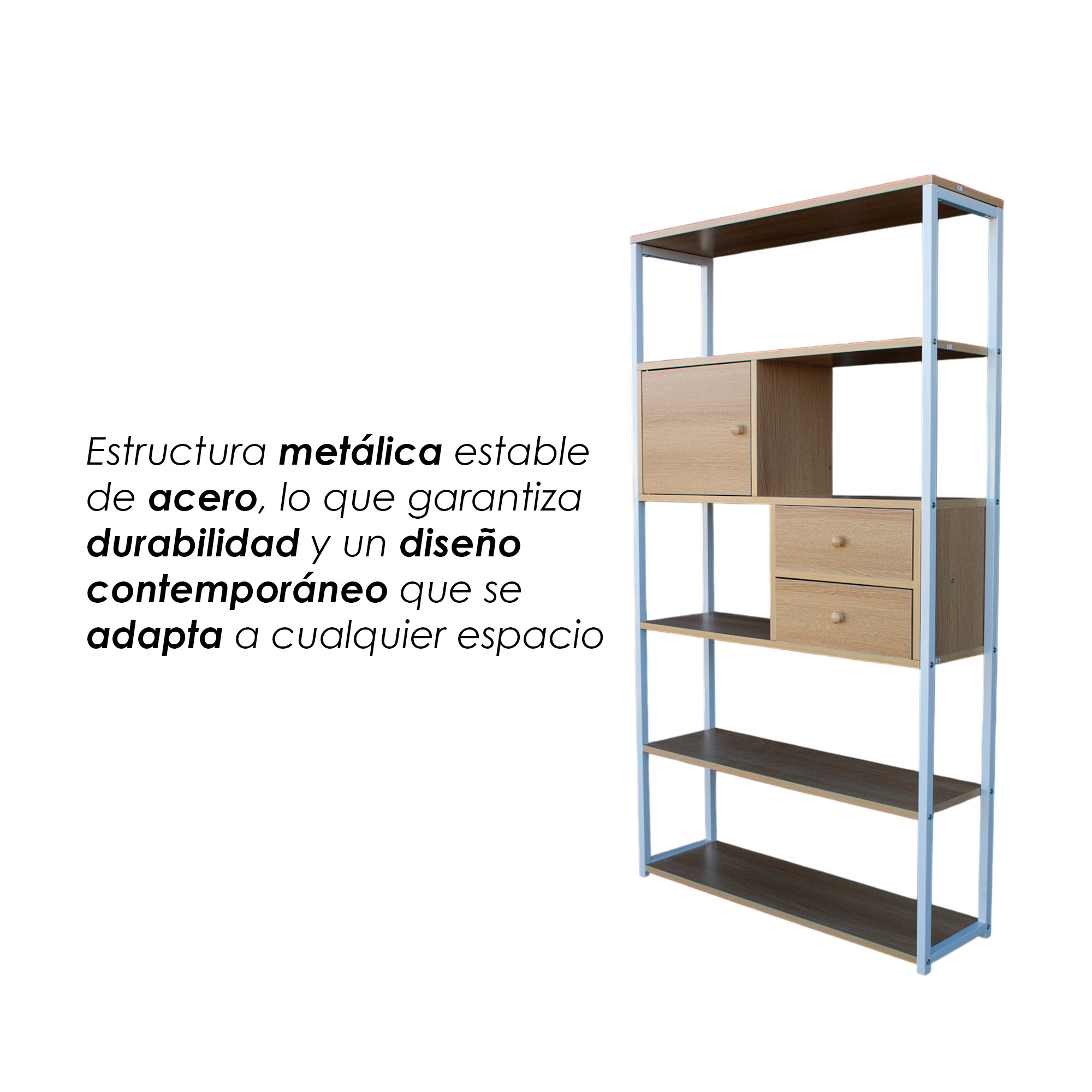 Foto 8 pulgar | Librero Organizador Contemporáneo para Oficina Y Hogar Ilios Innova Diseño Moderno En Acero Y Melamina Maple