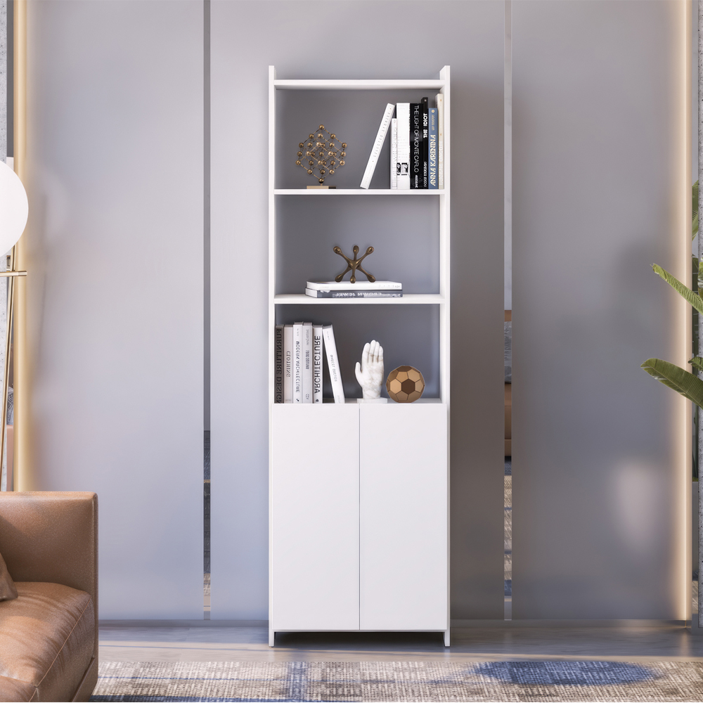 Foto 1 | Librero Moderno Blanco de 5 Repisas con Puertas Darady