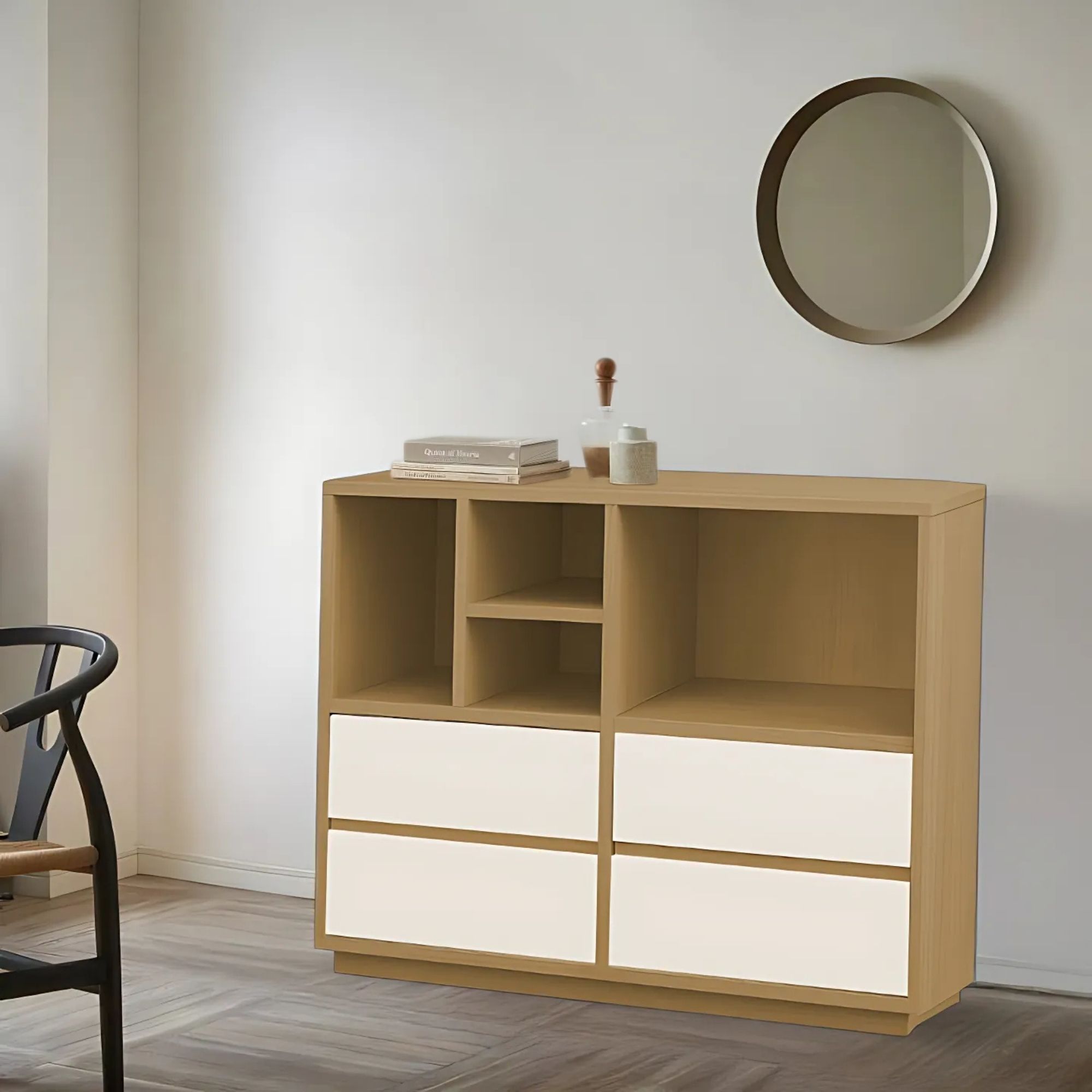 Foto 5 pulgar | Ilios Innova | Librero Minimalista Para Sala, Recámara U Oficina, Estante Organizador De Madera Color Maple Con Cajones