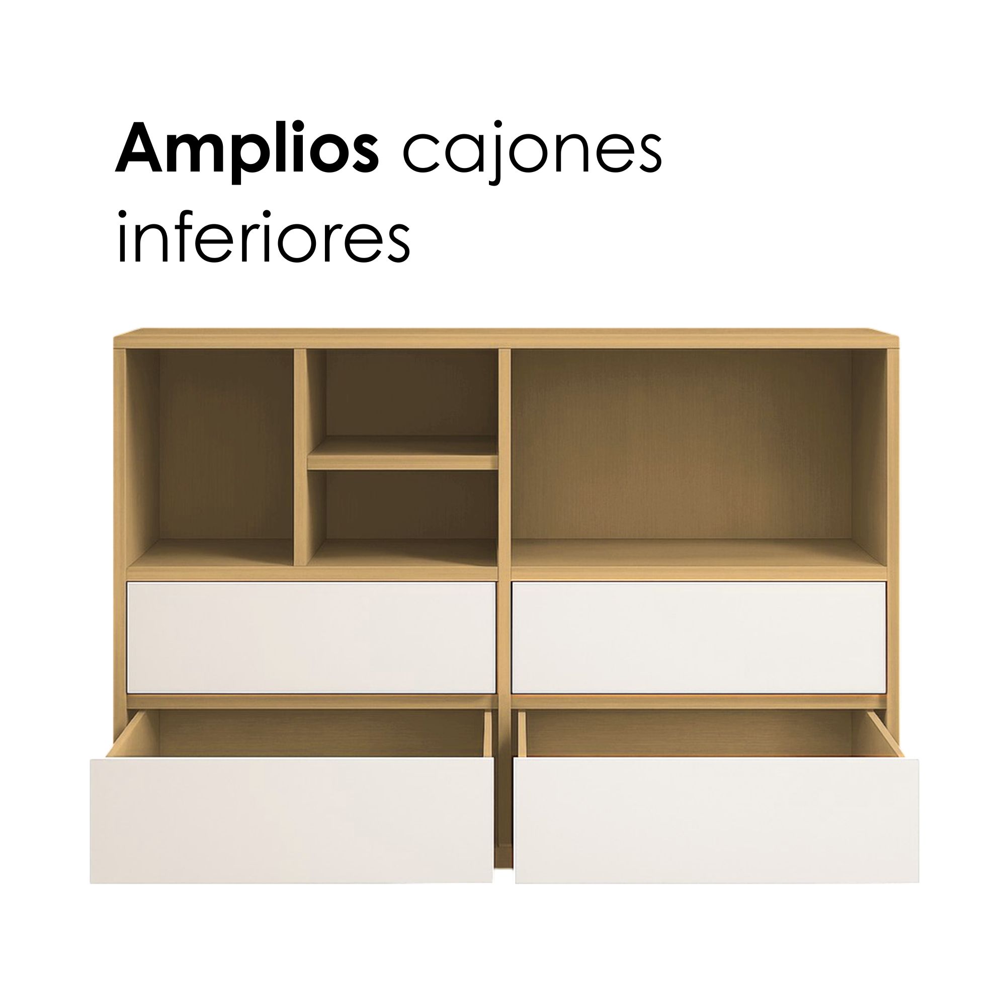 Foto 9 pulgar | Ilios Innova | Librero Minimalista Para Sala, Recámara U Oficina, Estante Organizador De Madera Color Maple Con Cajones