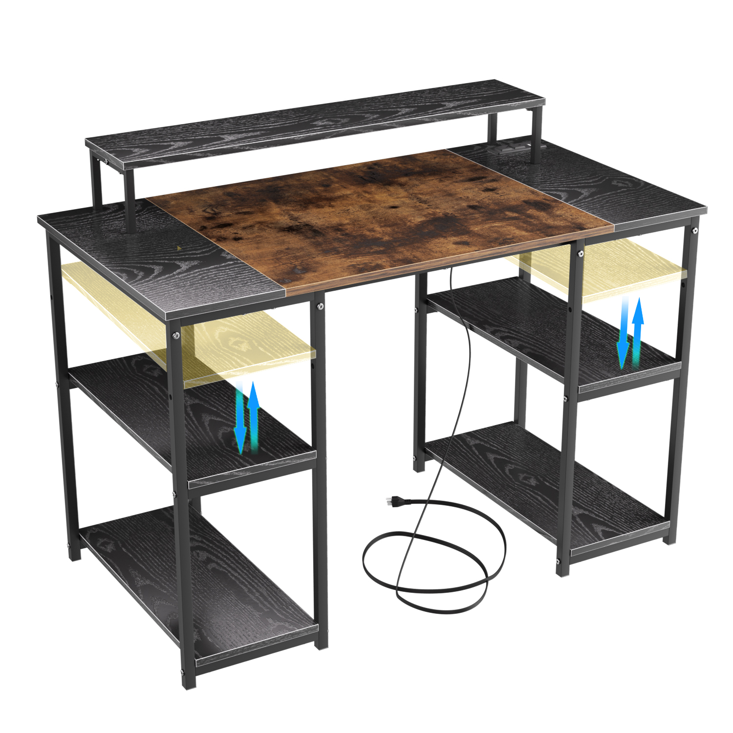 Escritorio Home Make Dembe Shelves USB Negro con Marrón