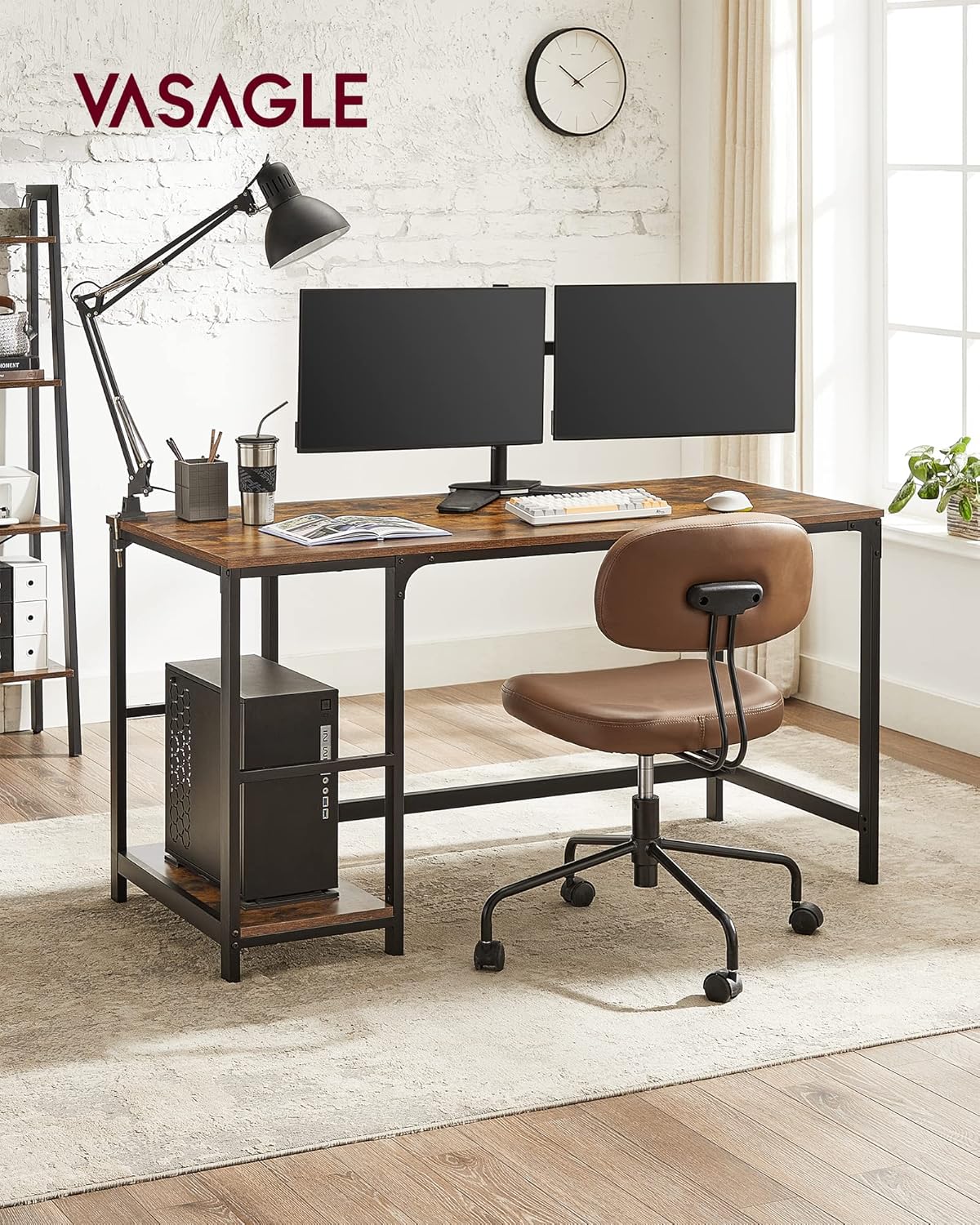 Foto 5 | Escritorio Para Ordenador Vasagle Alinru Con 2 Estantes De 140 Cm Rustic Bro