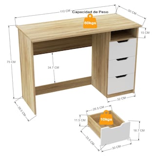 Foto 3 | Escritorio Furniturer Baal Blanco 110 X 50 X 75 Cm