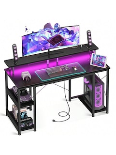Foto 1 | Escritorio De Computadora De 140cm Con Luz Led Y Toma De Corriente