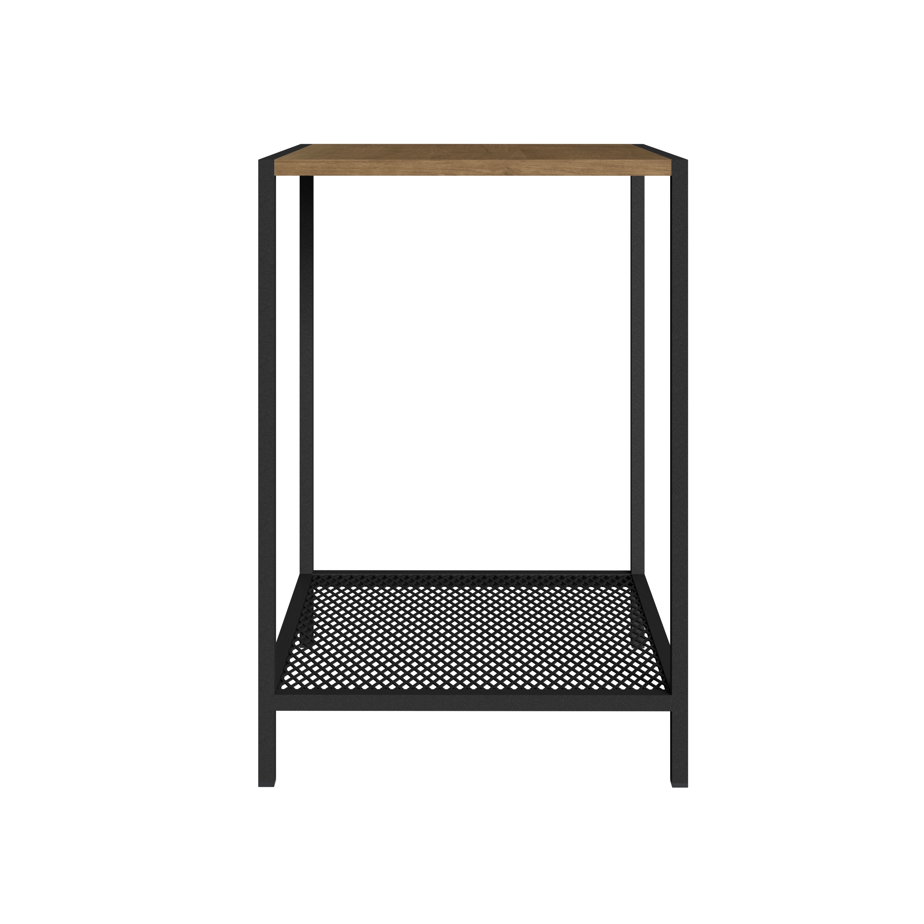 Mesa Lateral Color Negro Y Madera Con 1 Entrepaño Y Estructura Metálica De Acero Mdp $2,359