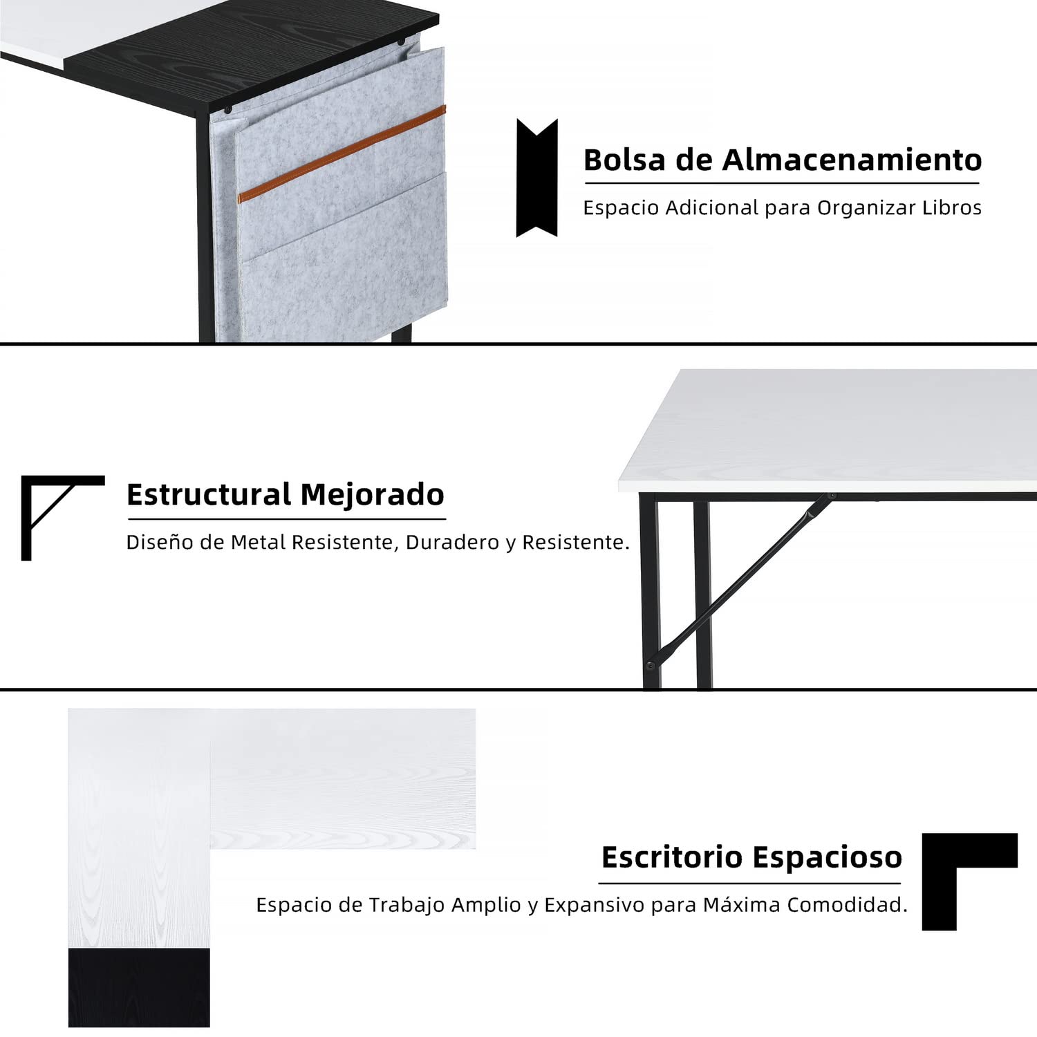Foto 5 | Escritorio En L Furniturer Isoud Blanco 124 X 100 X 74 Cm