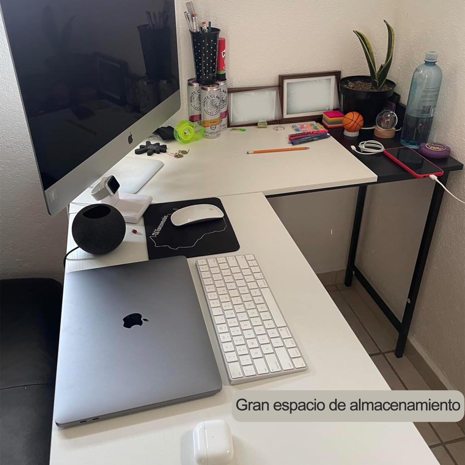 Foto 7 | Escritorio En L Furniturer Isoud Blanco 124 X 100 X 74 Cm
