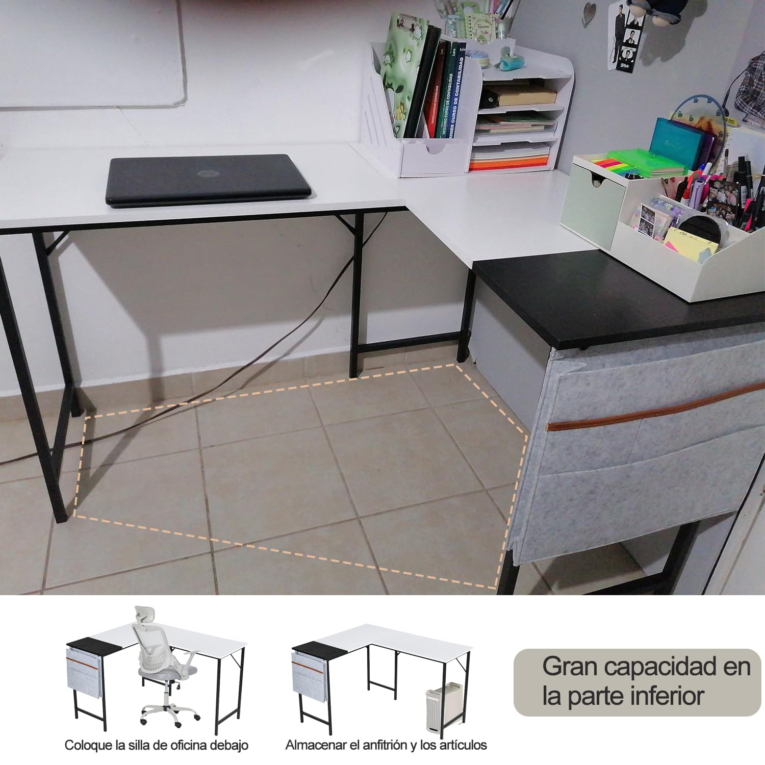 Foto 9 pulgar | Escritorio En L Furniturer Isoud Blanco 124 X 100 X 74 Cm