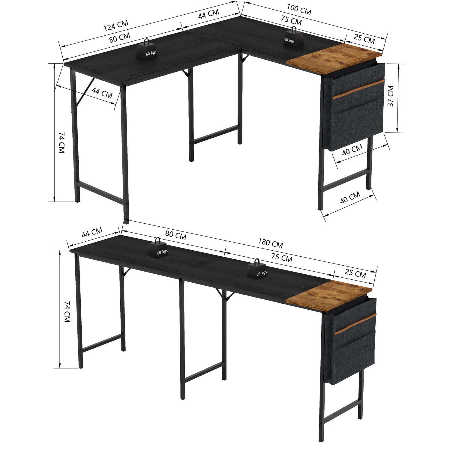 Foto 2 | Escritorio En L Furniturer Isoud Negro 124 X 100 X 74 Cm