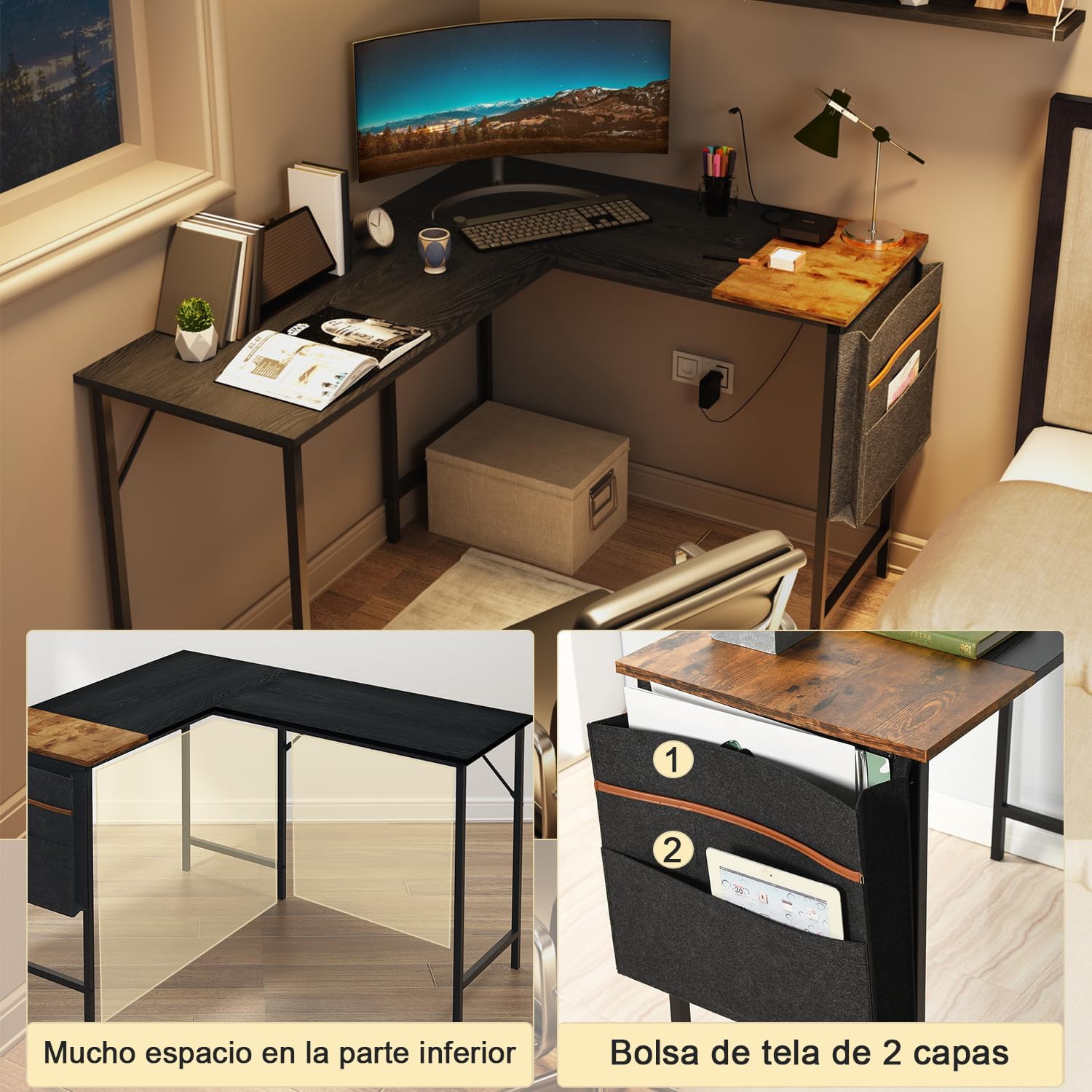 Foto 6 pulgar | Escritorio En L Furniturer Isoud Negro 124 X 100 X 74 Cm