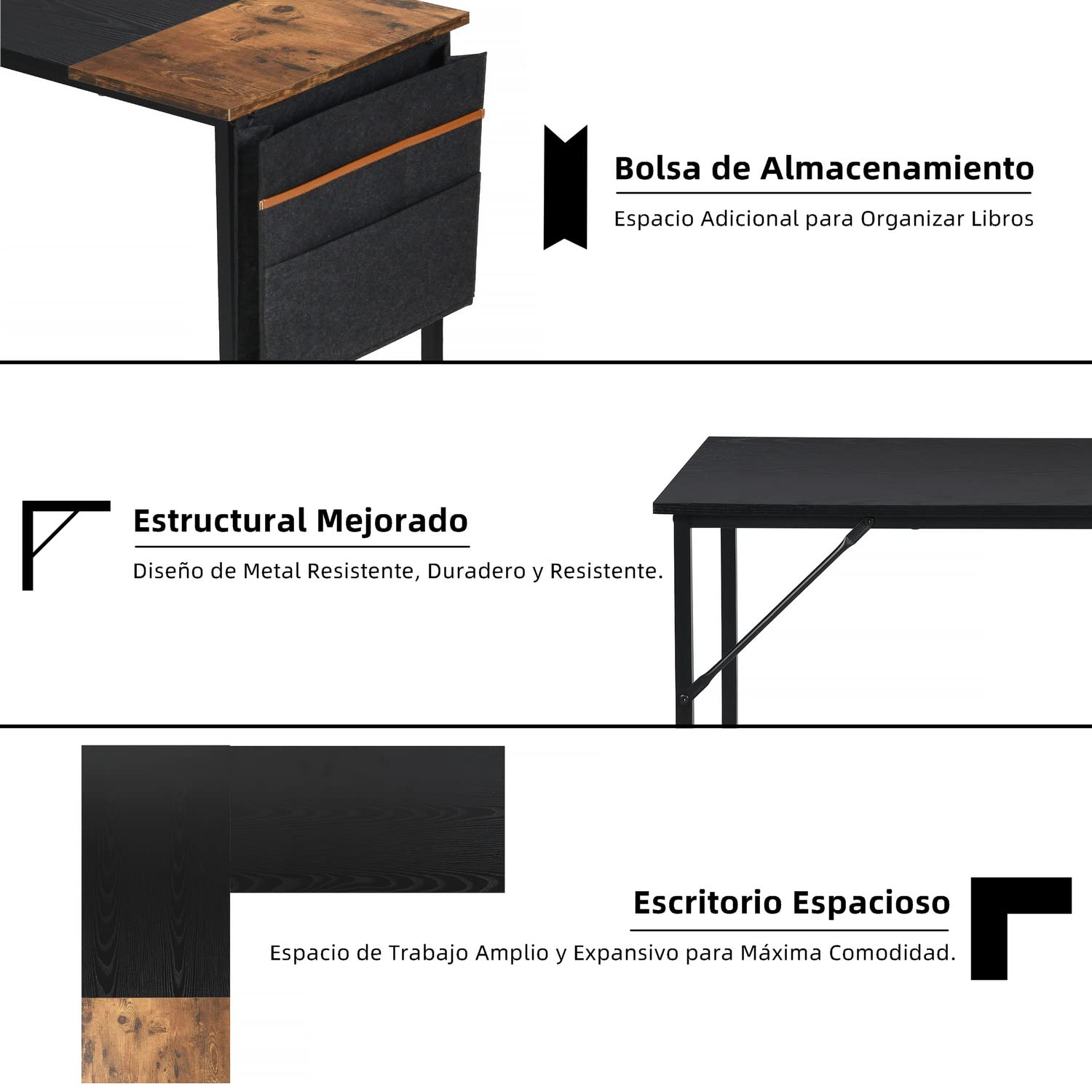 Foto 9 pulgar | Escritorio En L Furniturer Isoud Negro 124 X 100 X 74 Cm