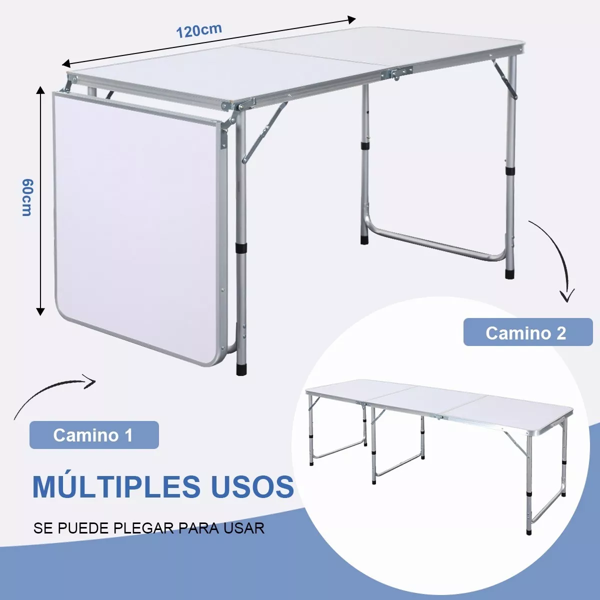 Foto 5 pulgar | Mesa Plegable Portafolio BELUG color Blanco Portátil para Jardín 1.8 M + 2 Taburetes