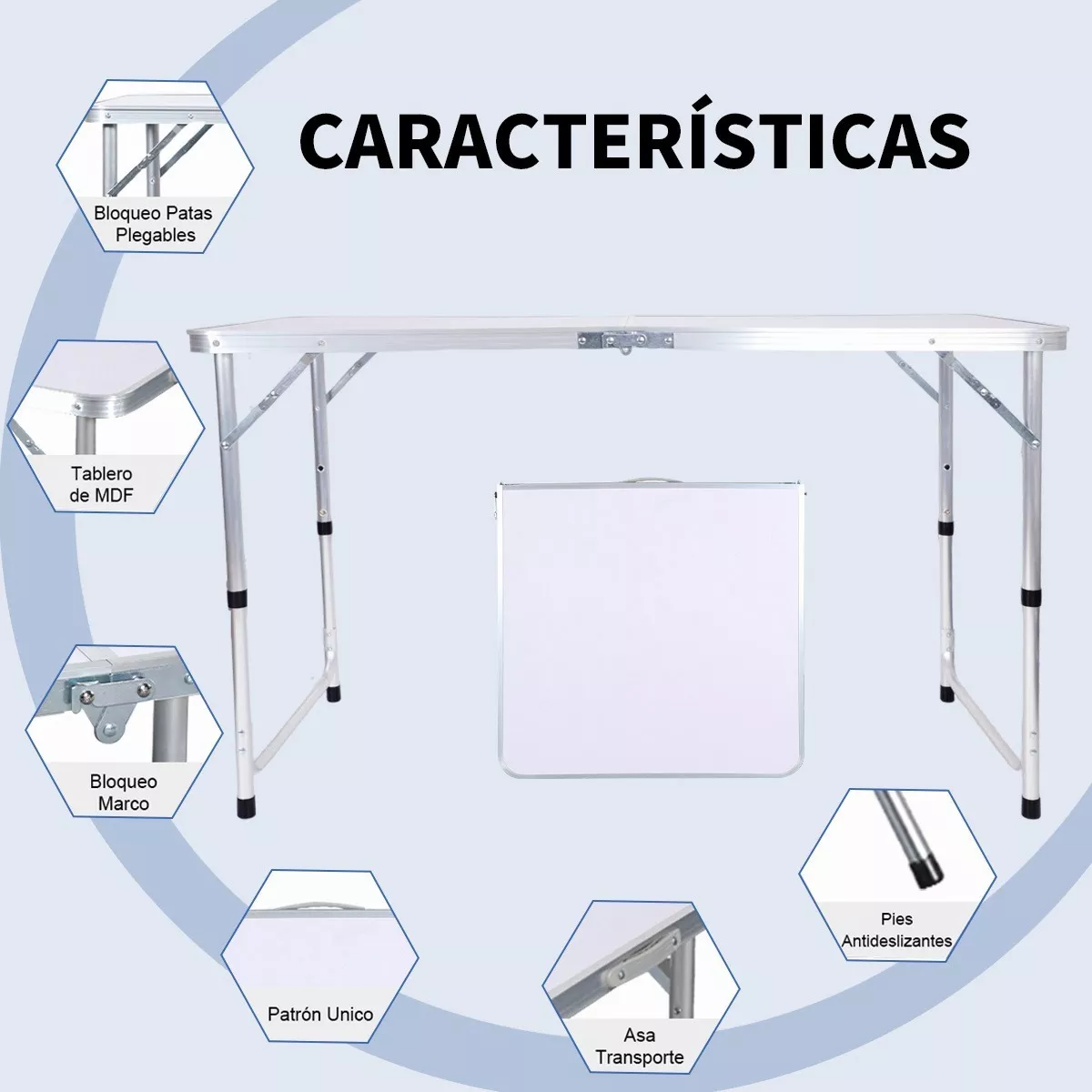 Foto 3 pulgar | Mesa Plegable Portafolio BELUG color Blanco Portátil para Jardín 1.2 M + 2 Taburetes