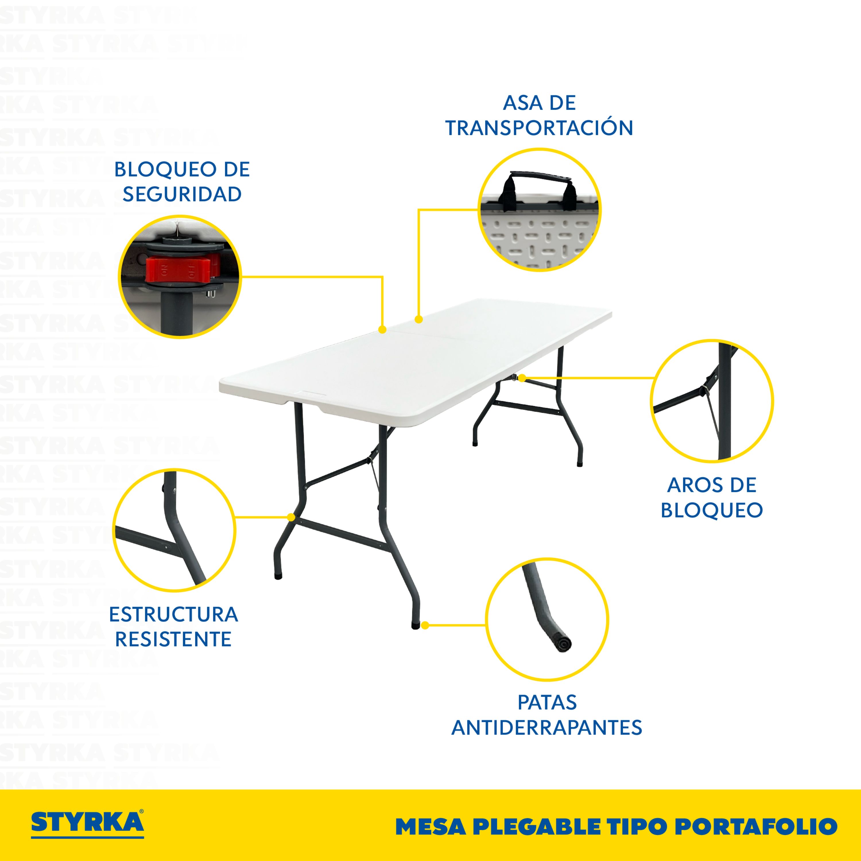 Foto 4 | Mesa Plegable Styrka Blanca de Plástico Tipo Portafolio 1.80m