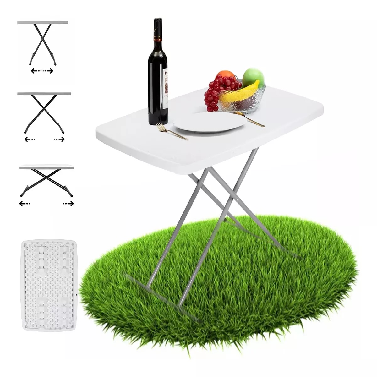 Mesa De Servicio Plegable Ajustable 75x50cm 3 Alturas