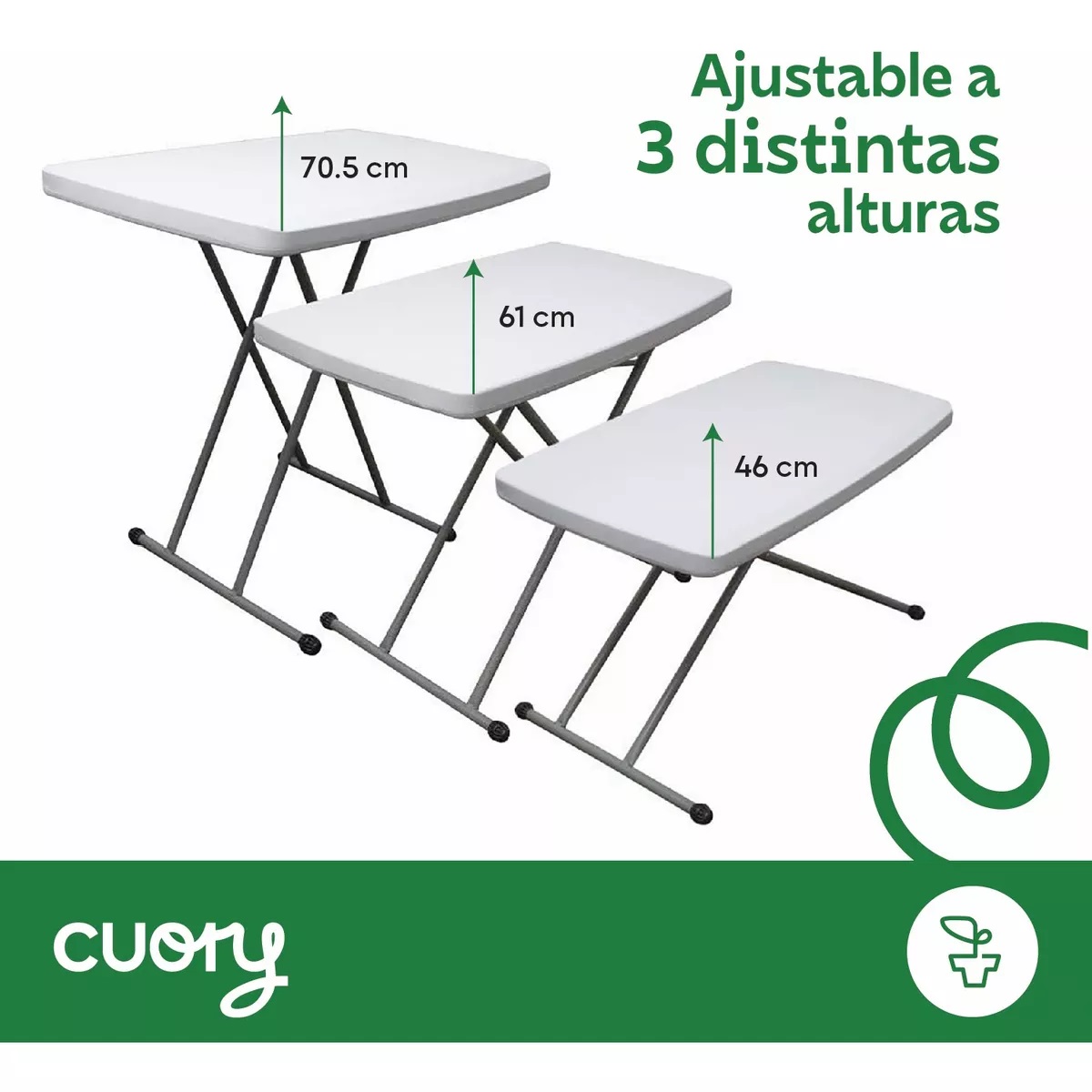 Foto 4 pulgar | Mesa De Servicio Plegable Ajustable 75x50cm 3 Alturas