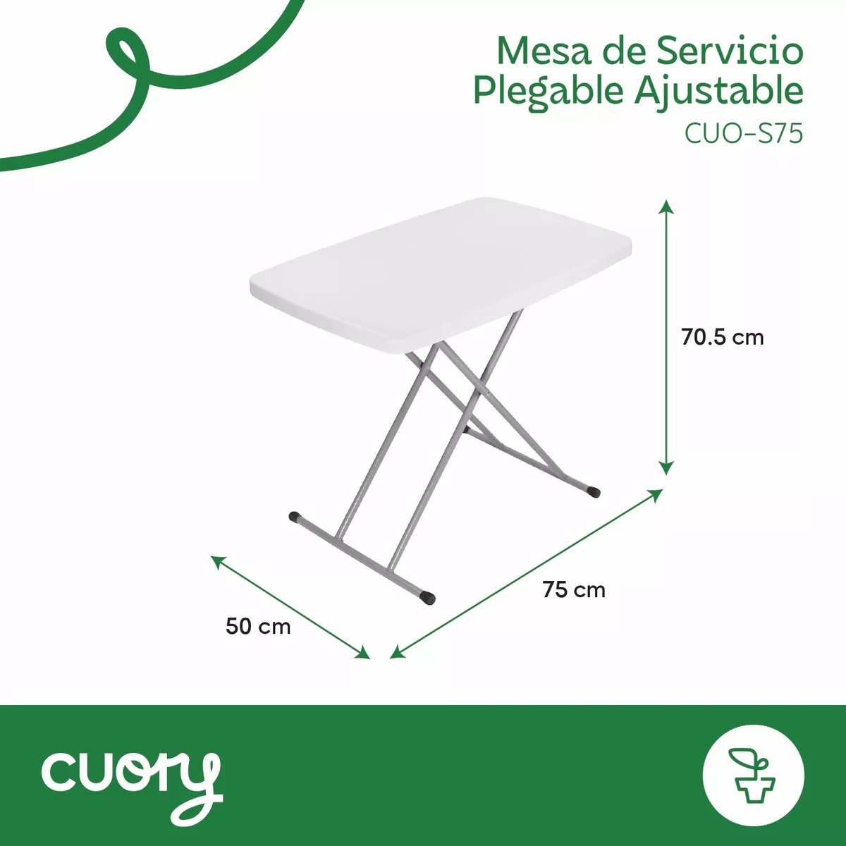 Foto 4 | Mesa De Servicio Plegable Ajustable 75x50cm 3 Alturas