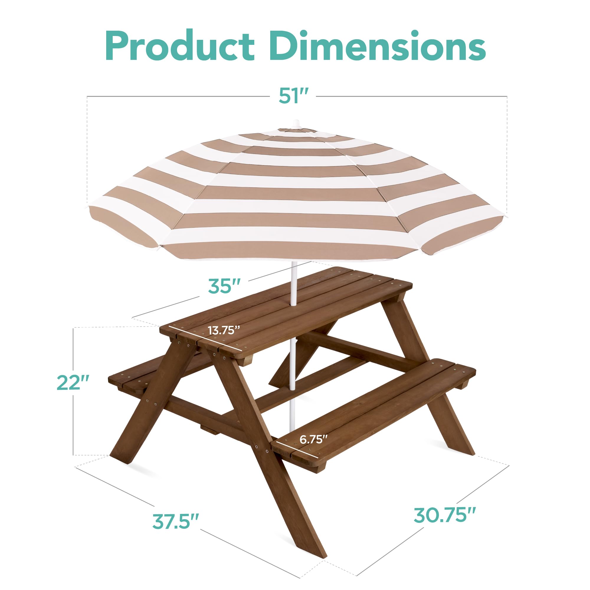 Foto 7 | Mesa De Pícnic De Madera Para Niños Best Choice Products Con Paraguas - Venta Internacional.