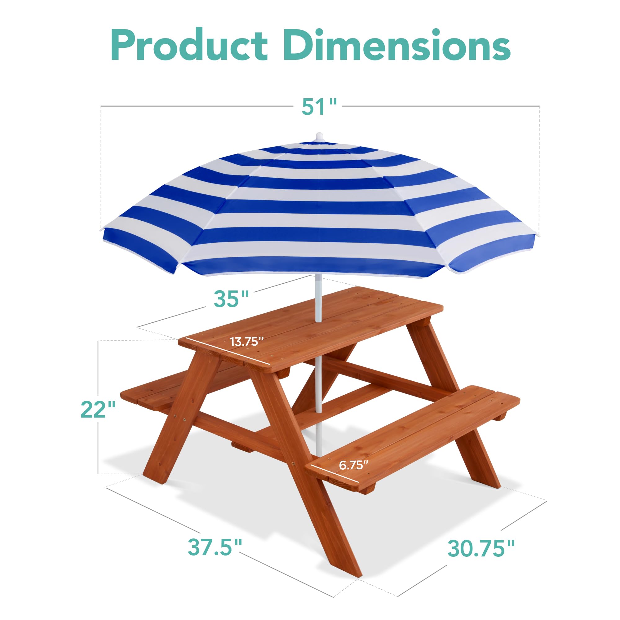 Foto 8 pulgar | Mesa De Pícnic De Madera Para Niños De 3 A 7 Años, La Mejor Opción Con Sombrilla - Venta Internacional.