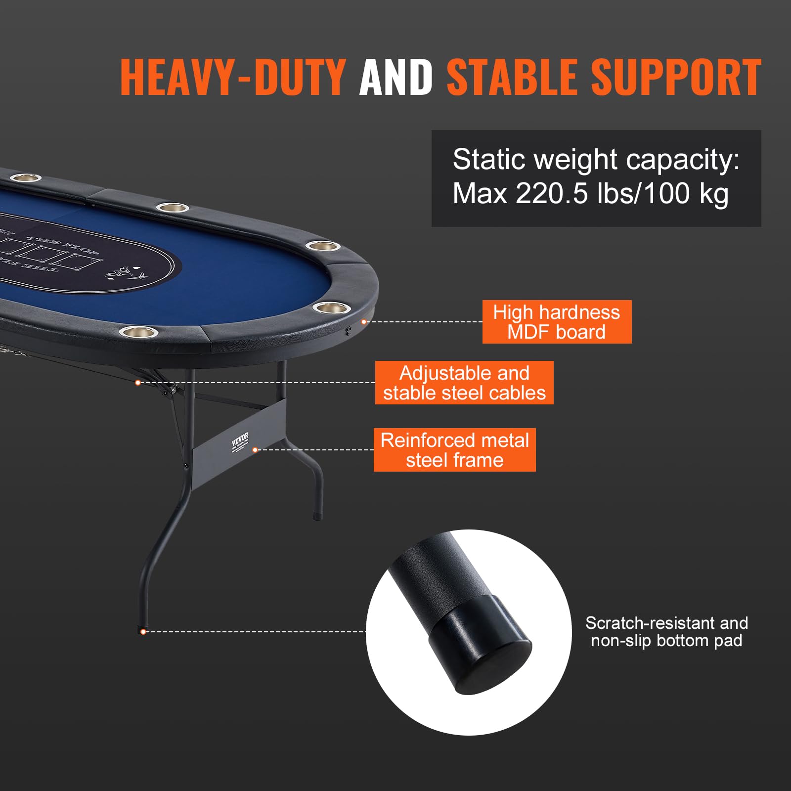 Foto 8 pulgar | Mesa De Póker Vevor Plegable Para 10 Jugadores Con Rieles Acolchados, Color Azul, 214 Cm - Venta Internacional.