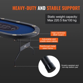 Foto 7 | Mesa De Póker Vevor Plegable Para 10 Jugadores Con Rieles Acolchados, Color Azul, 214 Cm - Venta Internacional.