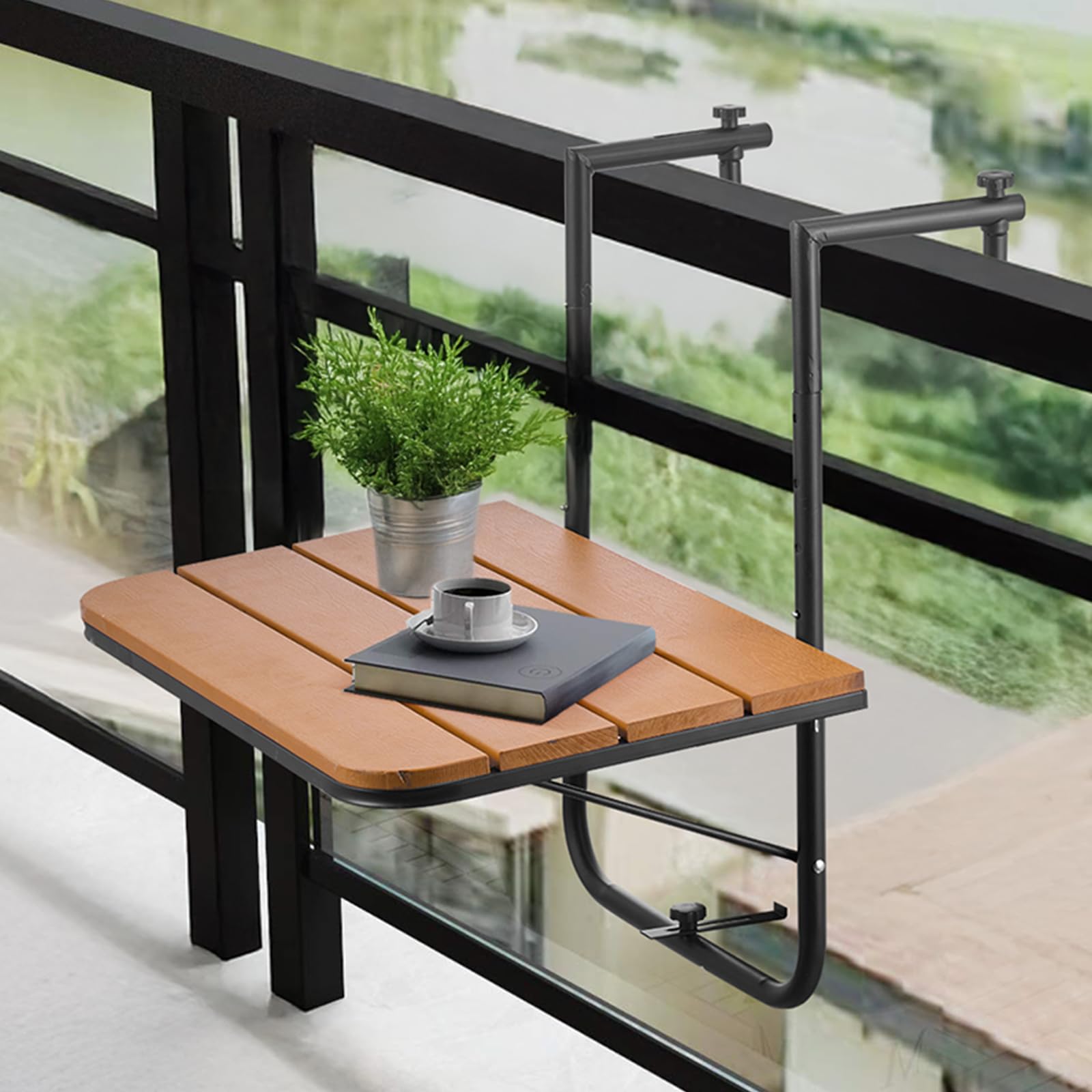 Mesa Colgante Vevor, Barandilla Para Balcón, 23 X 40 Cm, Ajustable En 4 Niveles - Venta Internacional.