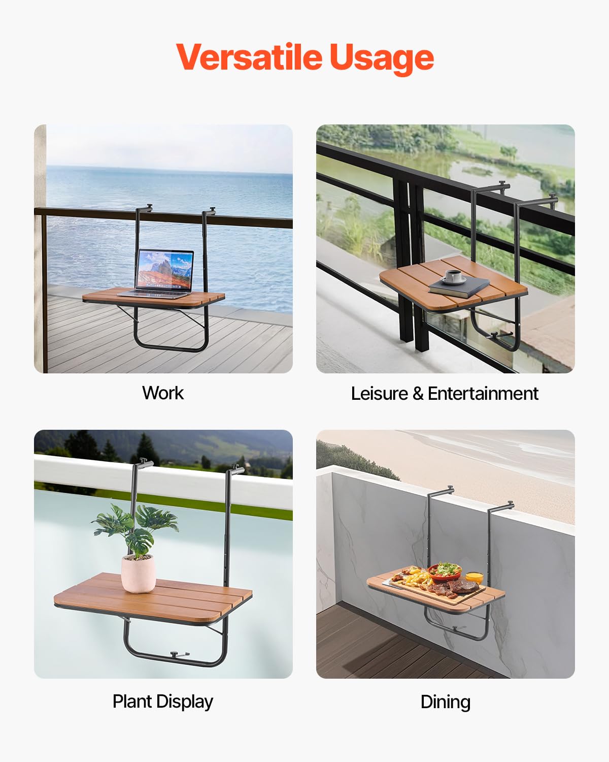 Foto 7 pulgar | Mesa Colgante Vevor, Barandilla Para Balcón, 23 X 40 Cm, Ajustable En 4 Niveles - Venta Internacional.