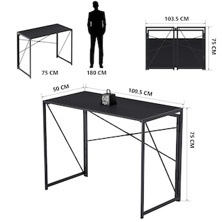 Foto 3 | Escritorio Plegable Furniturer Harper Negro 100 X 50 X 75 Cm