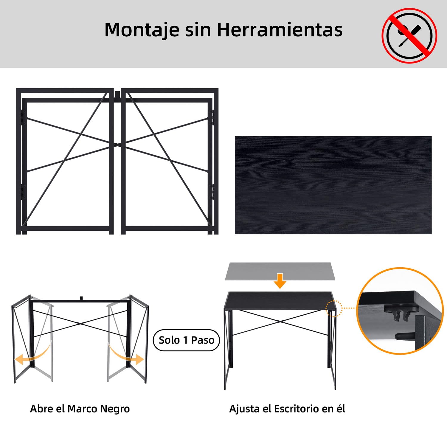 Foto 5 | Escritorio Plegable Furniturer Harper Negro 100 X 50 X 75 Cm