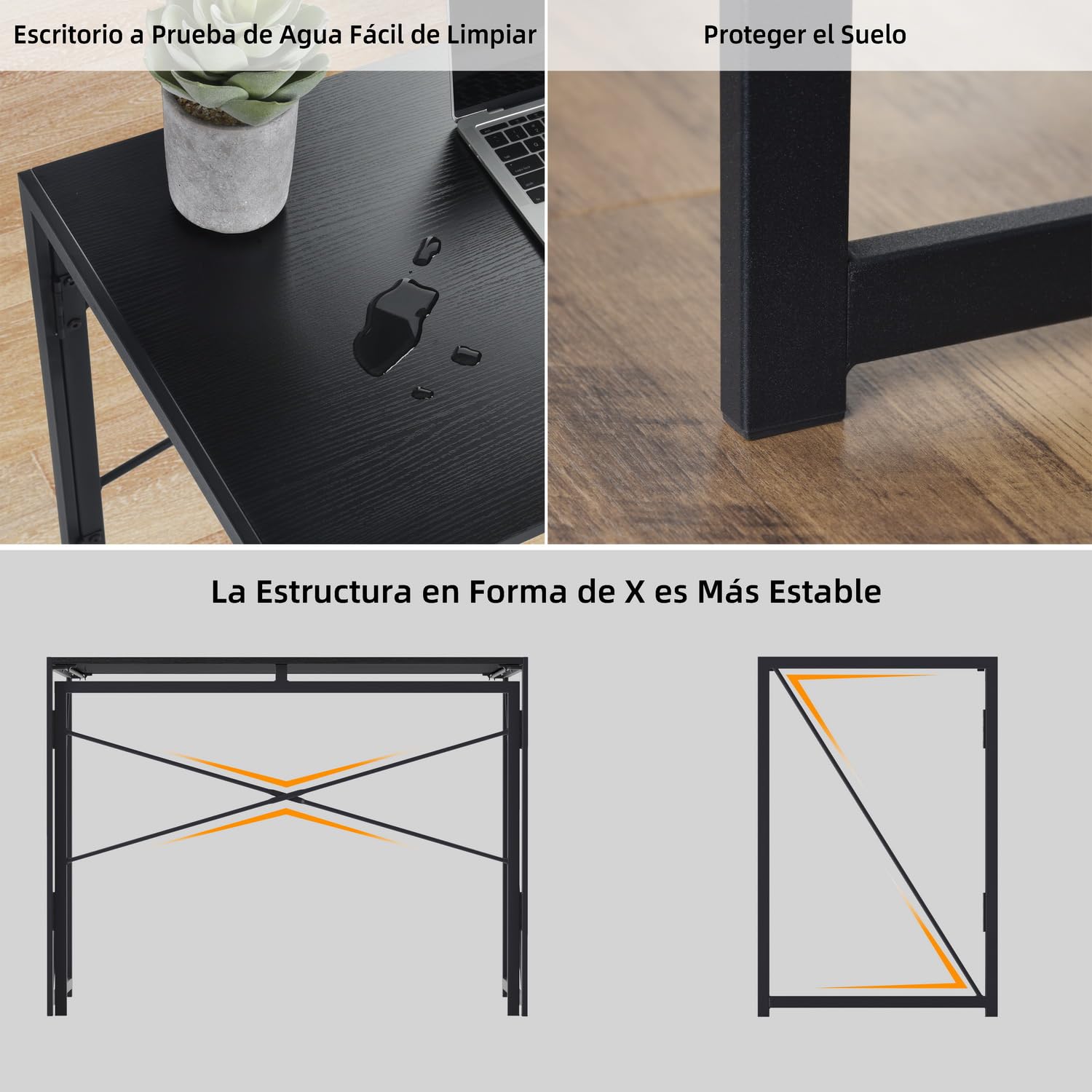 Foto 7 | Escritorio Plegable Furniturer Harper Negro 100 X 50 X 75 Cm