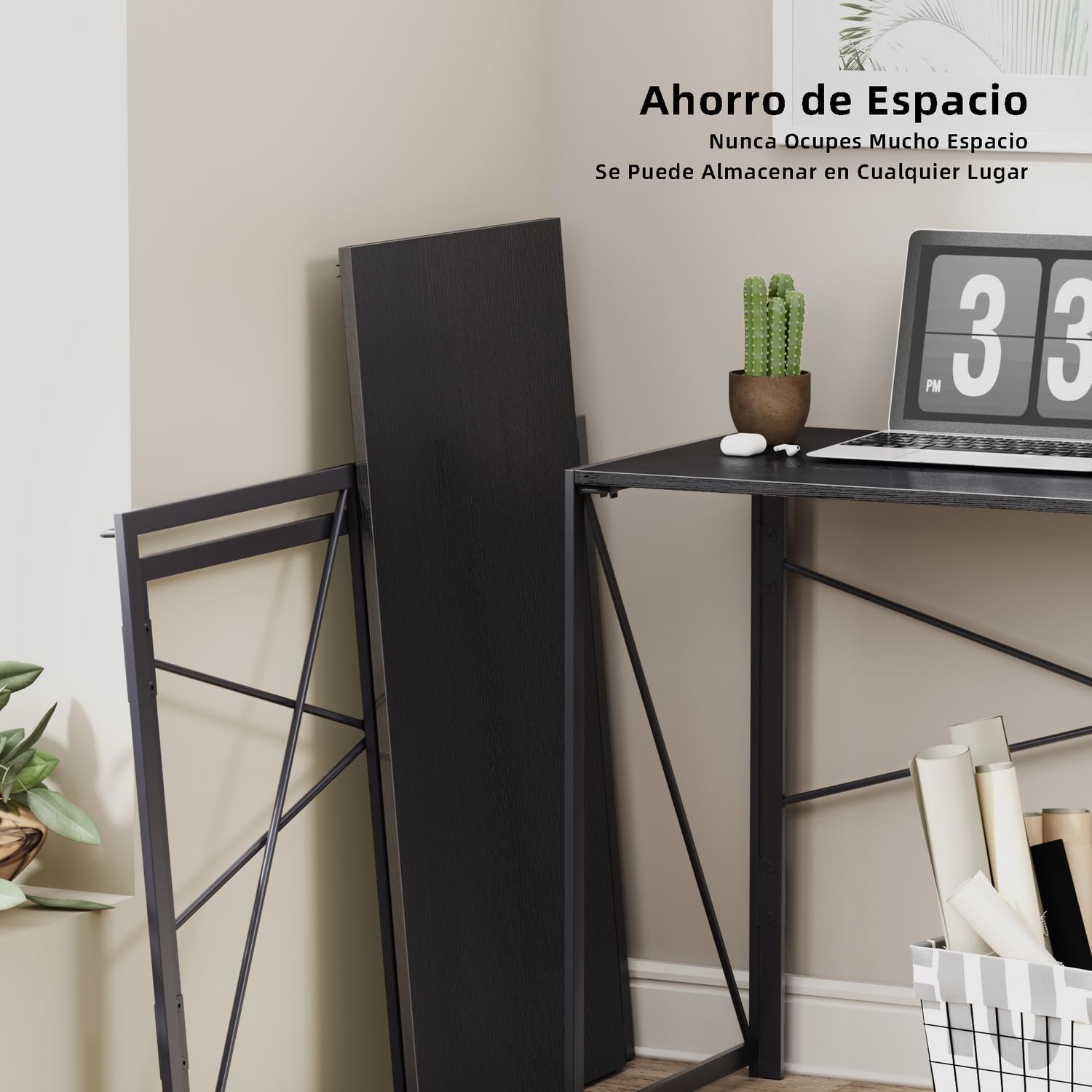 Foto 8 | Escritorio Plegable Furniturer Harper Negro 100 X 50 X 75 Cm