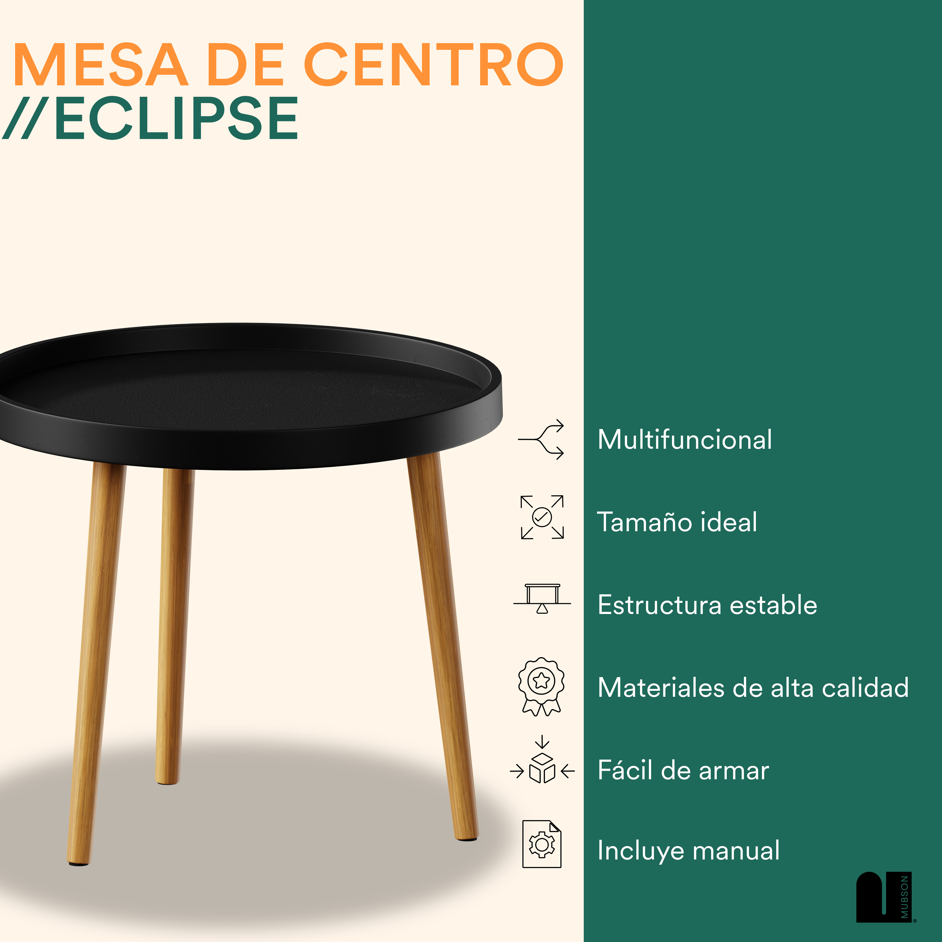 Foto 3 pulgar | Mesa de Centro Mubson Eclipse color Negro Redonda