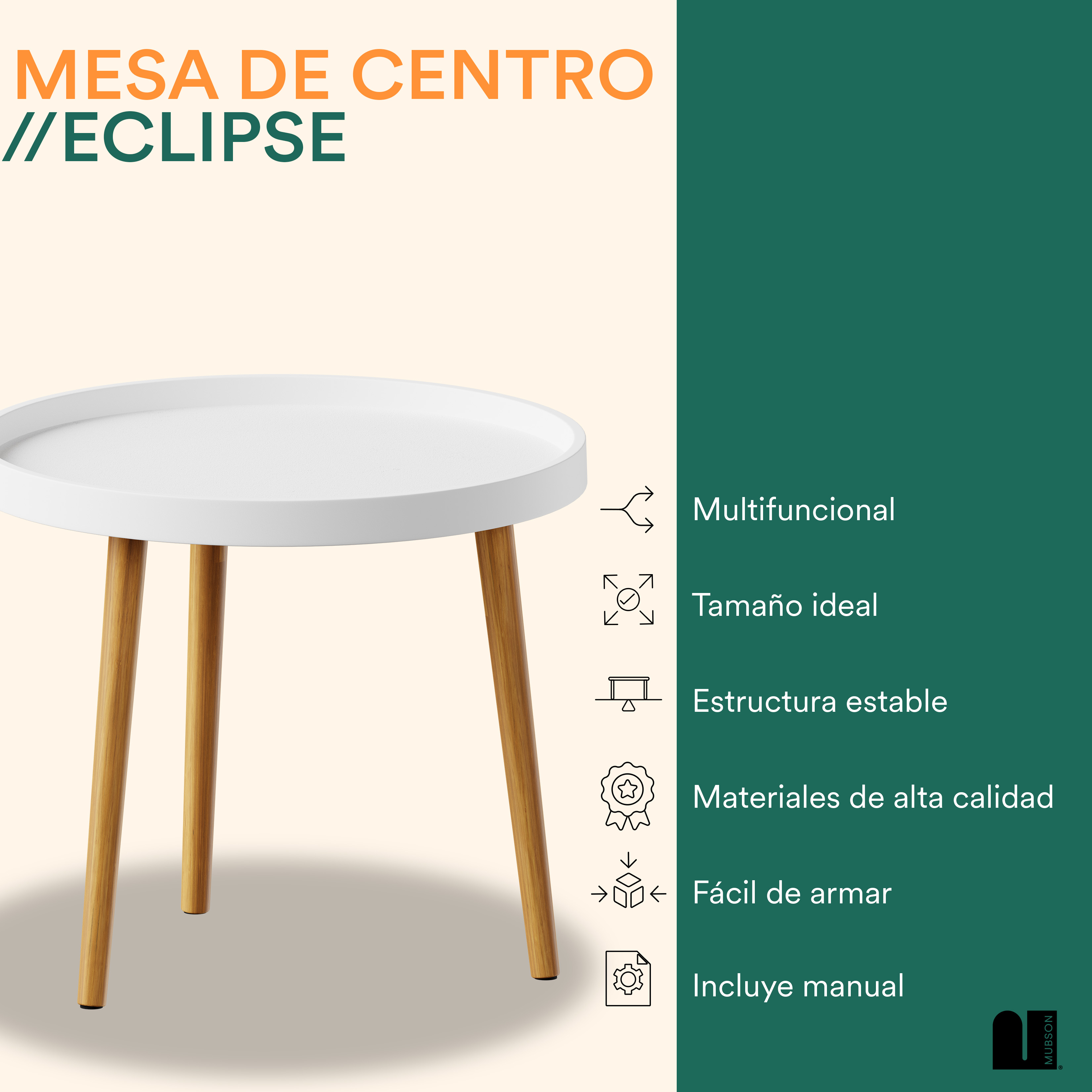 Foto 3 pulgar | Mesa de Centro Mubson Eclipse color Blanco