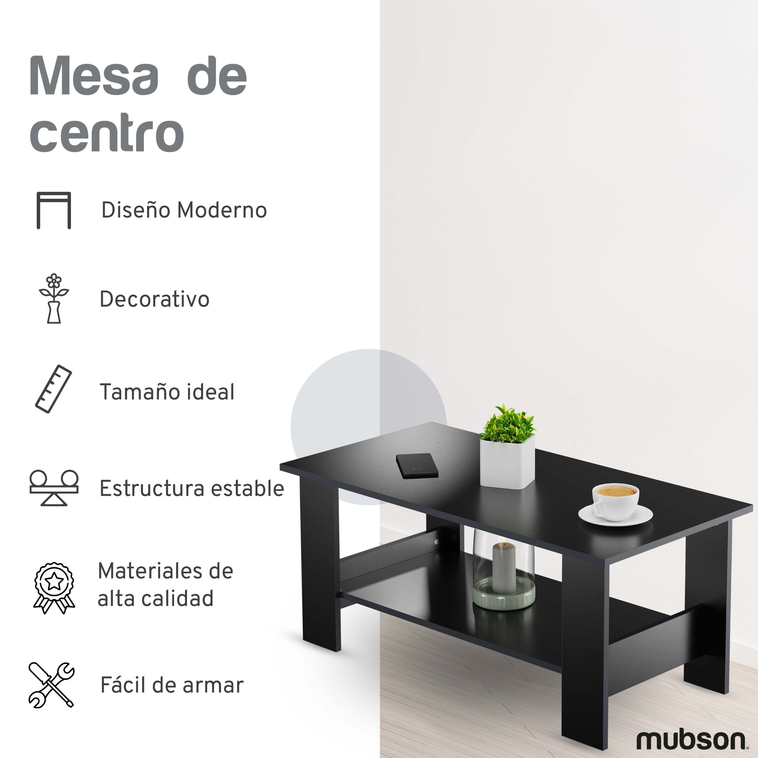 Foto 3 pulgar | Mesa de Centro Minimalista Mubson Erin color Negro