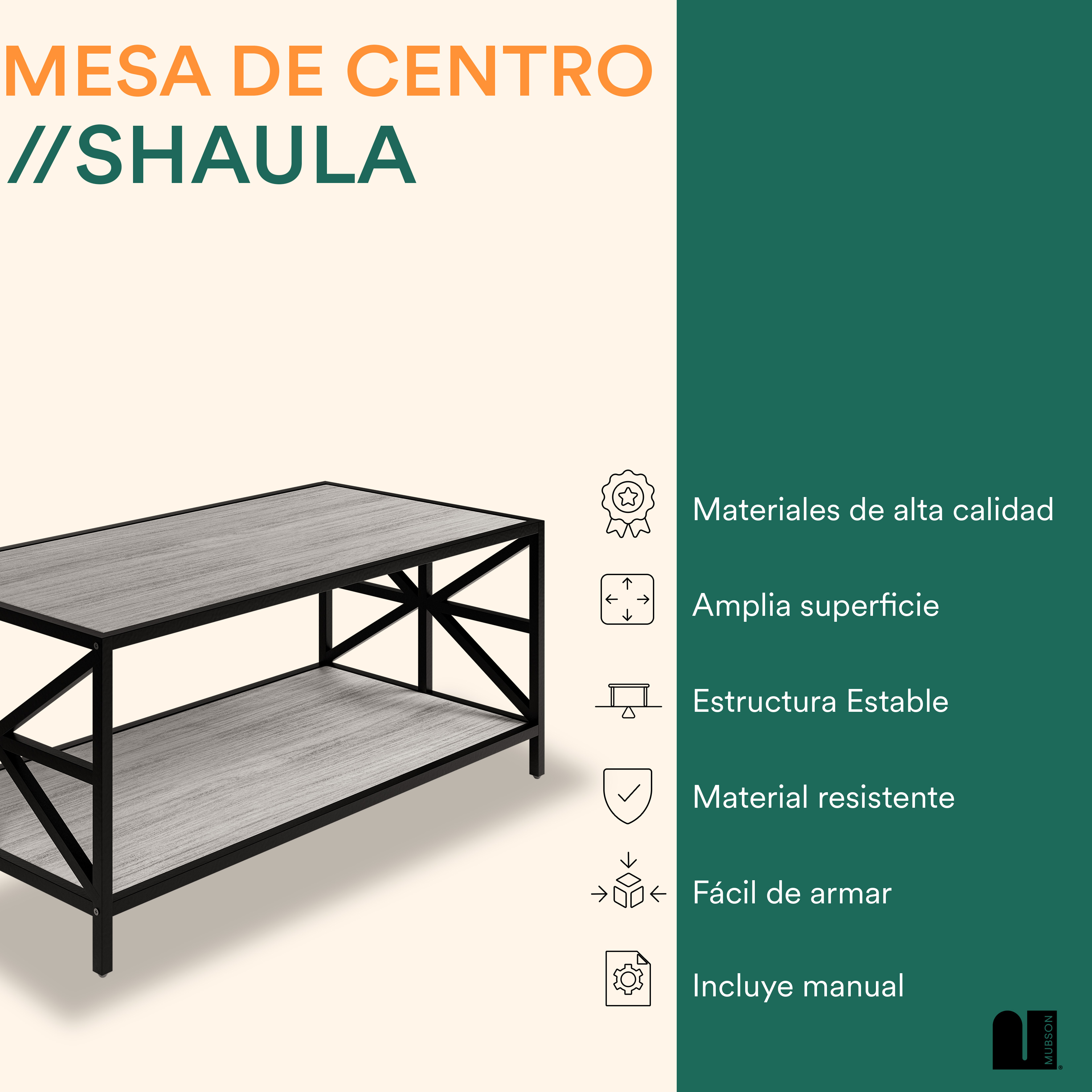 Foto 3 pulgar | Mesa de Centro Rectangular Mubson Shaula color Gris