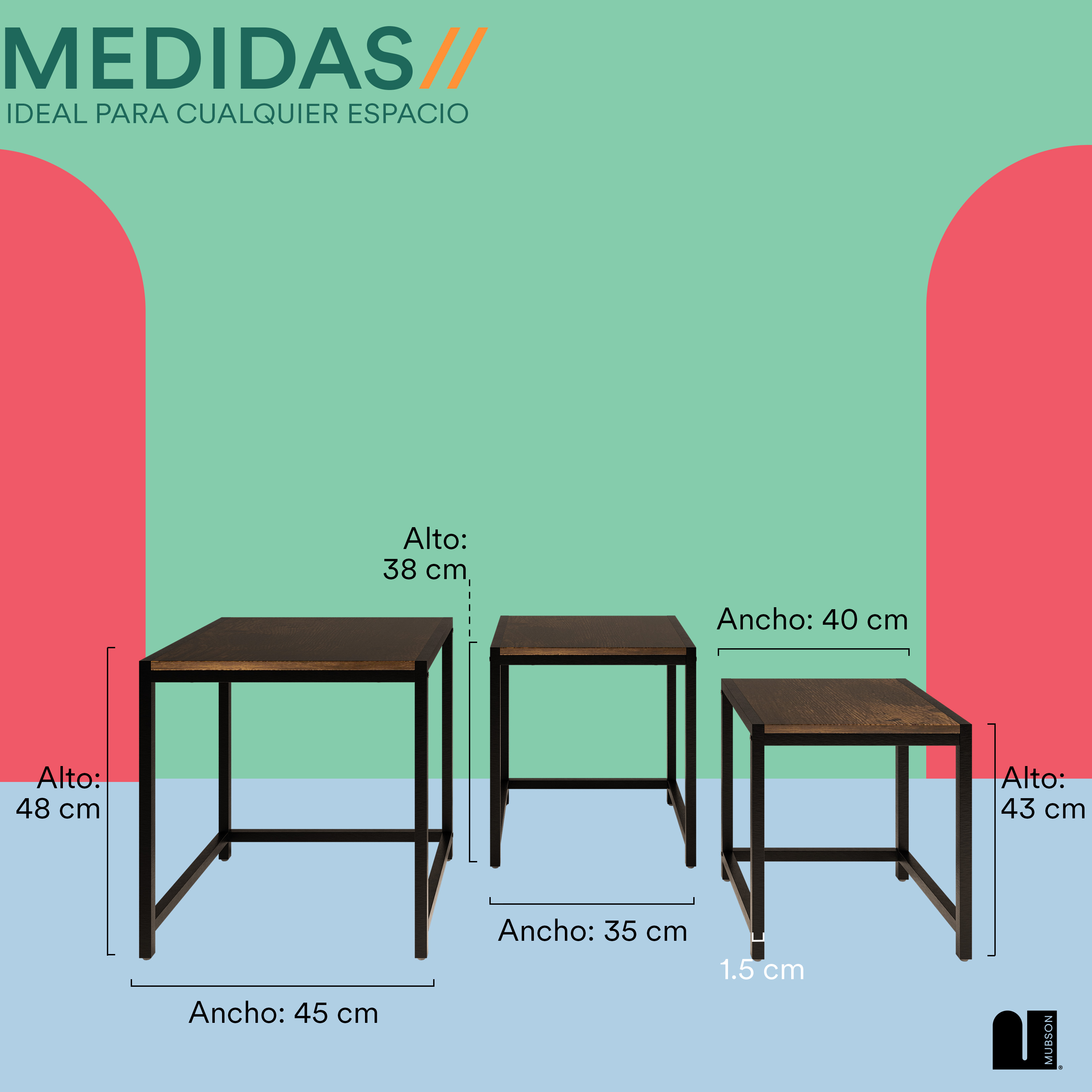 Foto 5 | Mesa de Centro Mubson Aramis color Café 3 Piezas